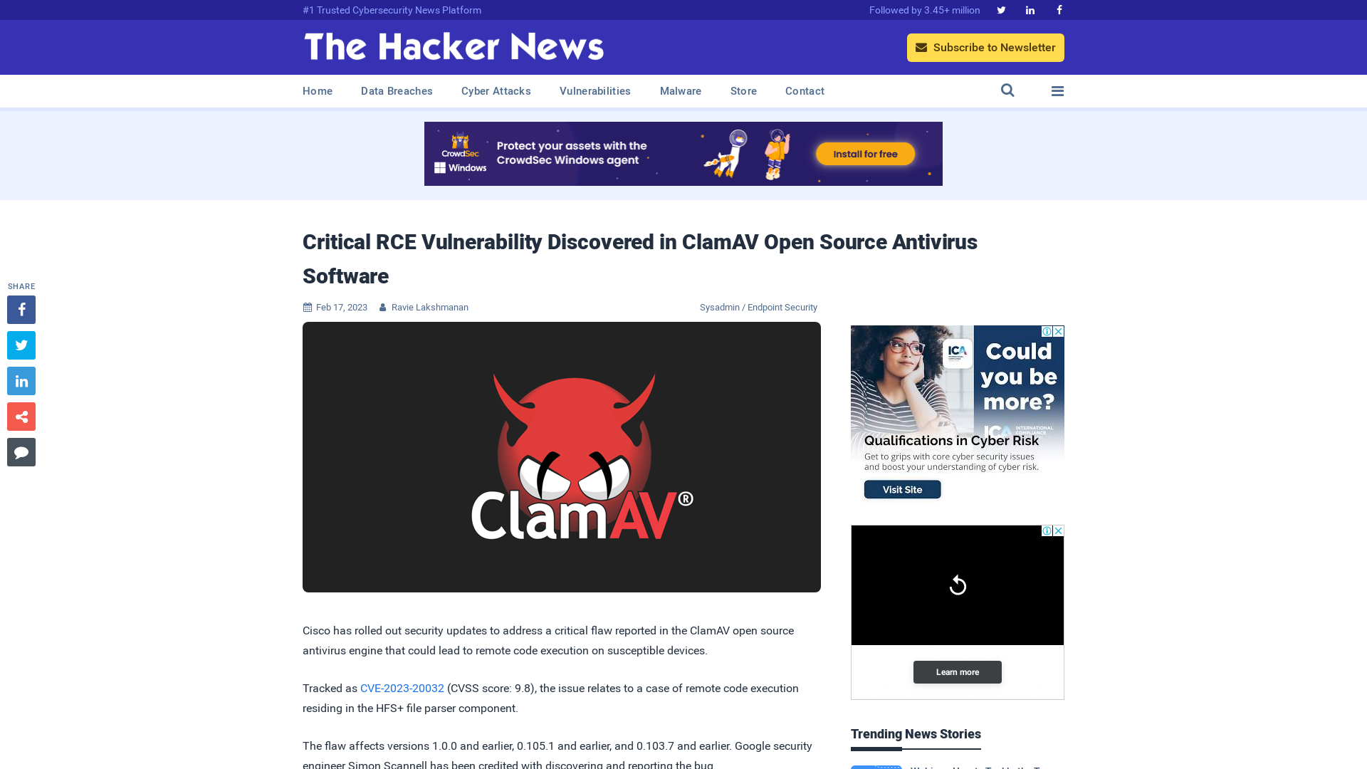 Critical RCE Vulnerability Discovered in ClamAV Open Source Antivirus Software