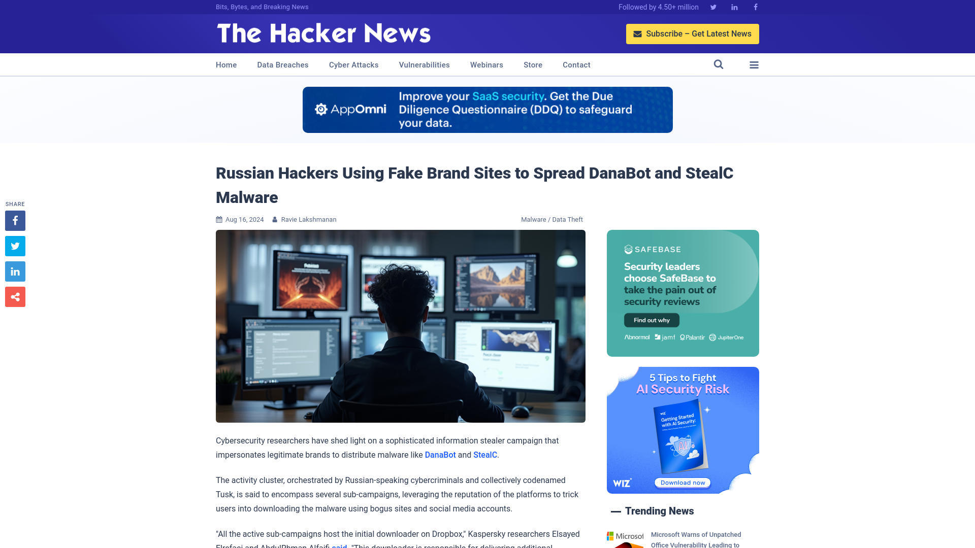 Russian Hackers Using Fake Brand Sites to Spread DanaBot and StealC Malware