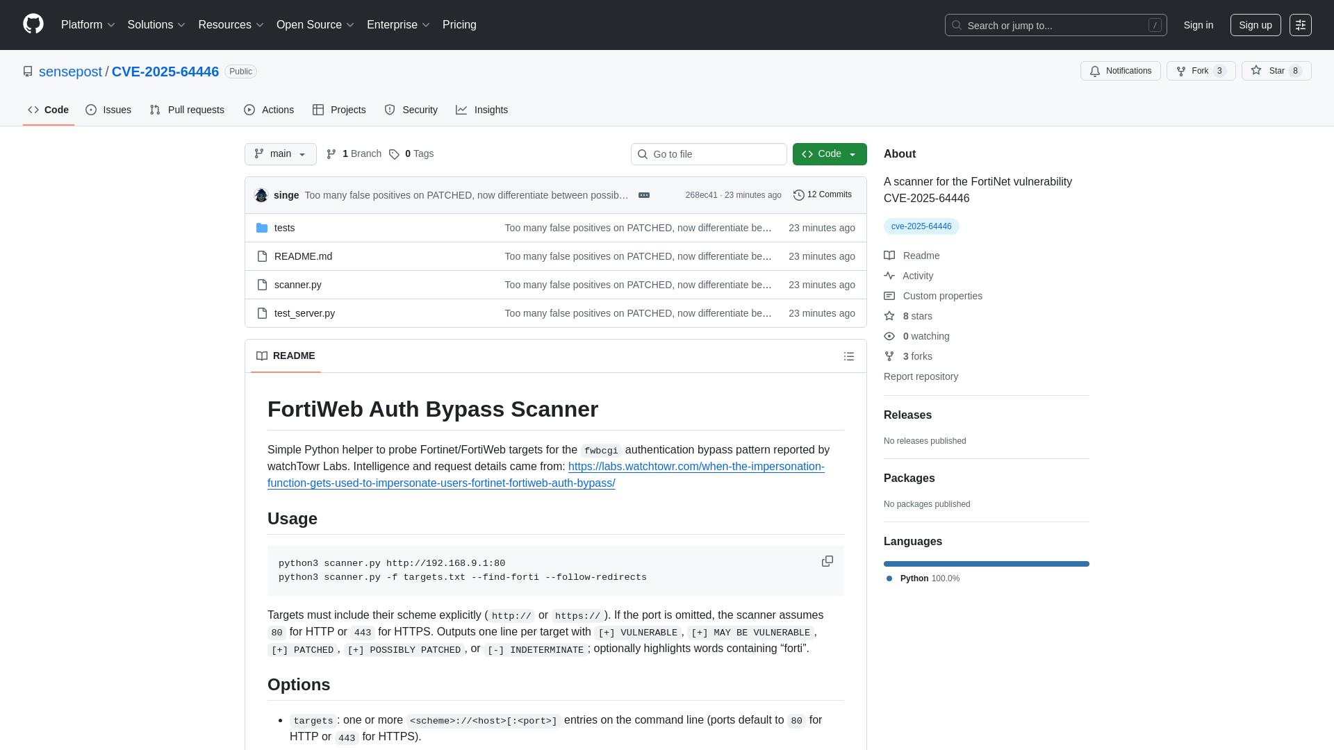 GitHub - sensepost/CVE-2025-64446: A scanner for the FortiNet vulnerability CVE-2025-64446