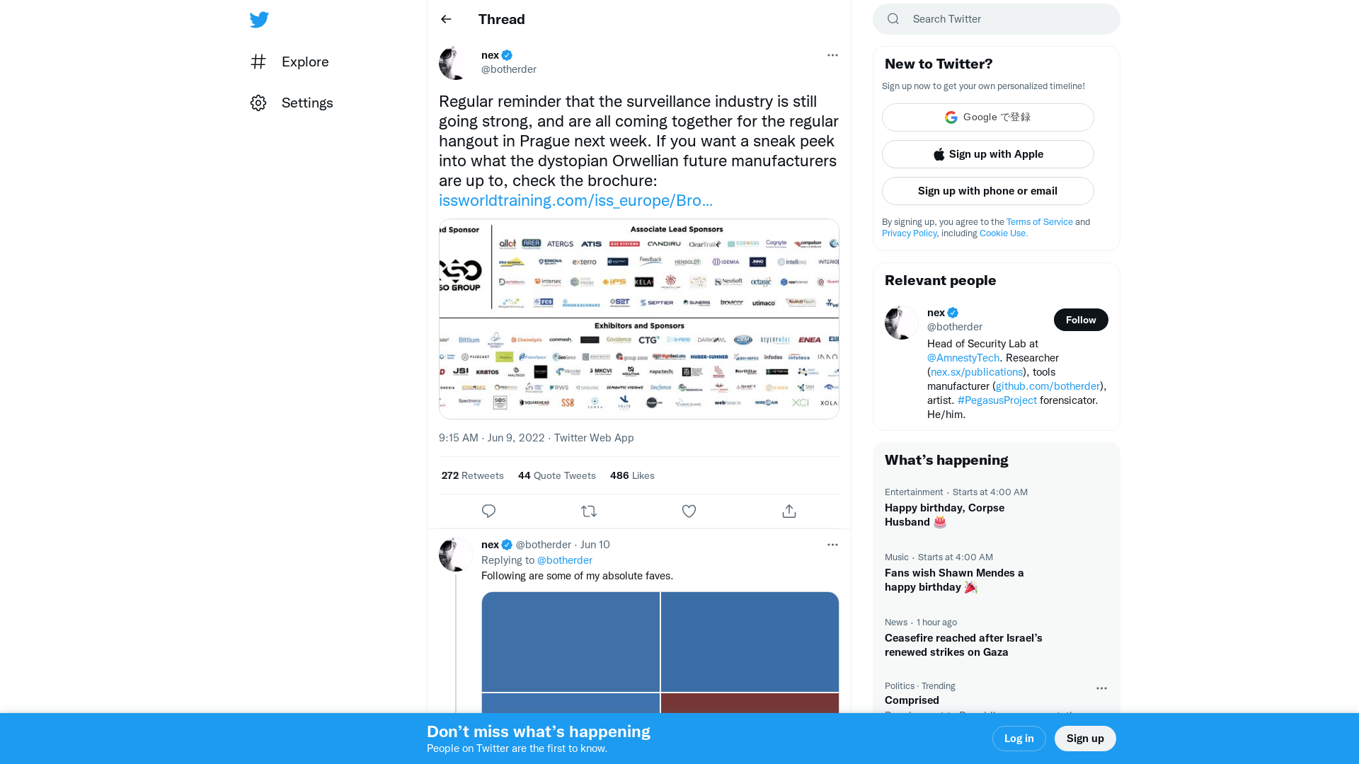 nex on Twitter: "Regular reminder that the surveillance industry is still going strong, and are all coming together for the regular hangout in Prague next week. If you want a sneak peek into what the dystopian Orwellian future manufacturers are up to, check the brochure: https://t.co/aGEieBxEMJ https://t.co/Mxc9JfUTBb" / Twitter