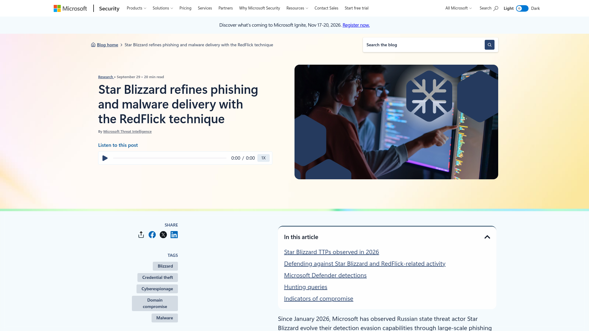 Star Blizzard refines phishing and malware delivery with the RedFlick technique | Microsoft Security Blog