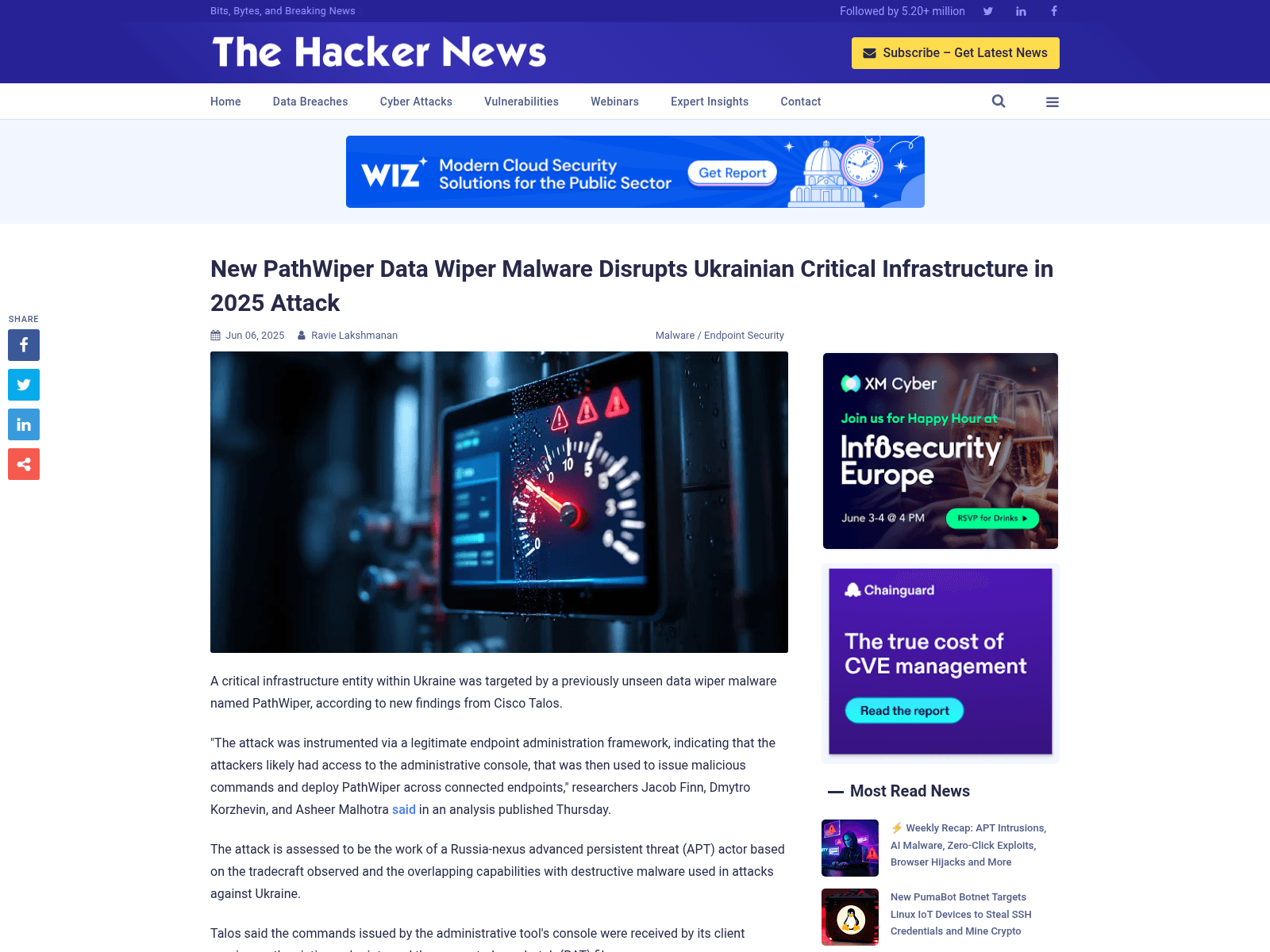New PathWiper Data Wiper Malware Disrupts Ukrainian Critical Infrastructure in 2025 Attack