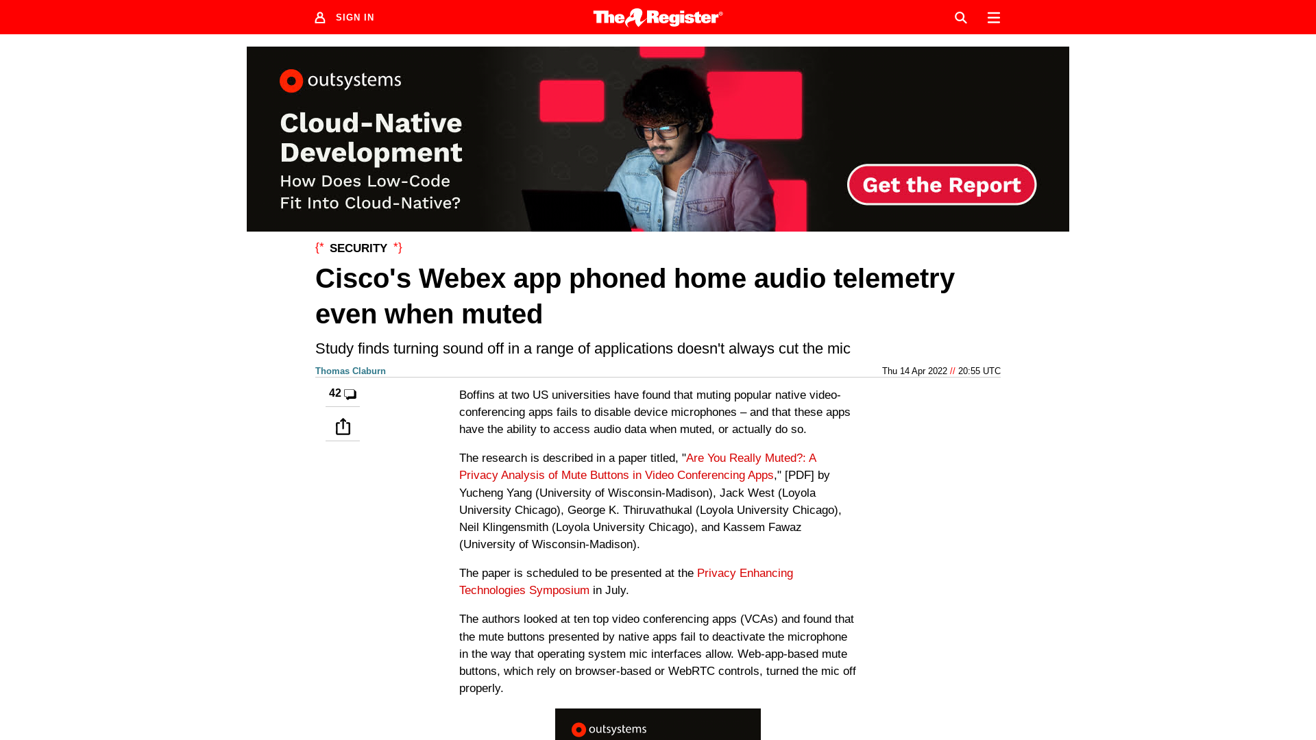 Cisco's Webex phoned home audio telemetry even when muted • The Register