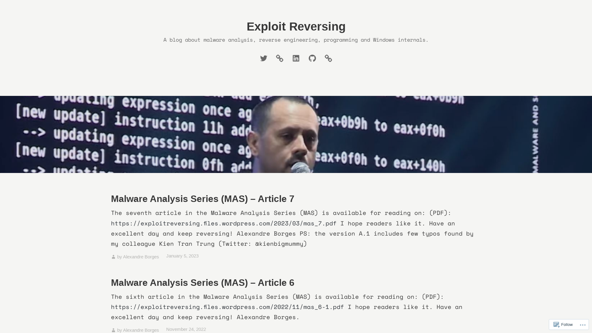 Exploit Reversing – A blog about malware analysis, reverse engineering, programming and Windows internals.