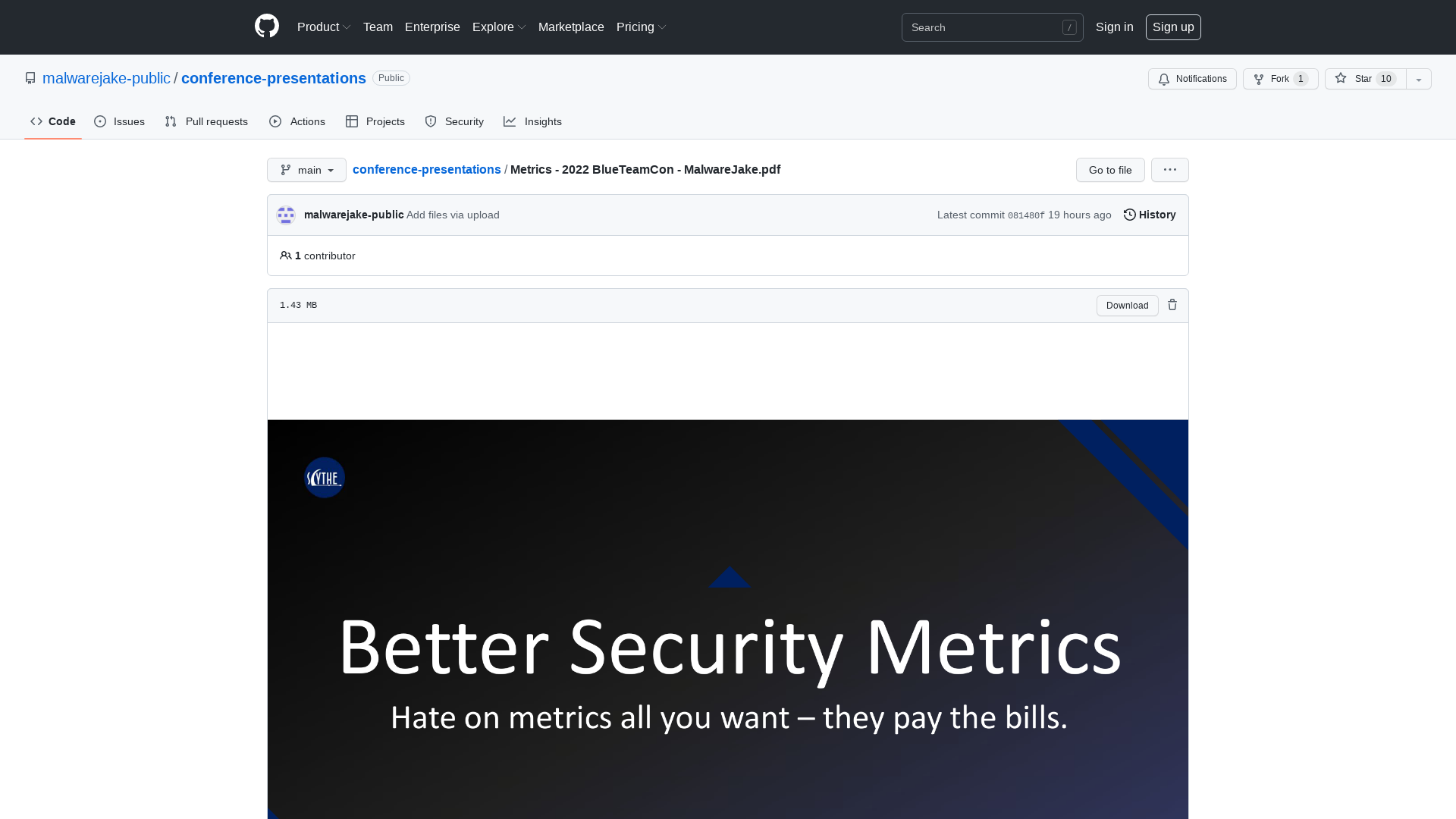 conference-presentations/Metrics - 2022 BlueTeamCon - MalwareJake.pdf at main · malwarejake-public/conference-presentations · GitHub