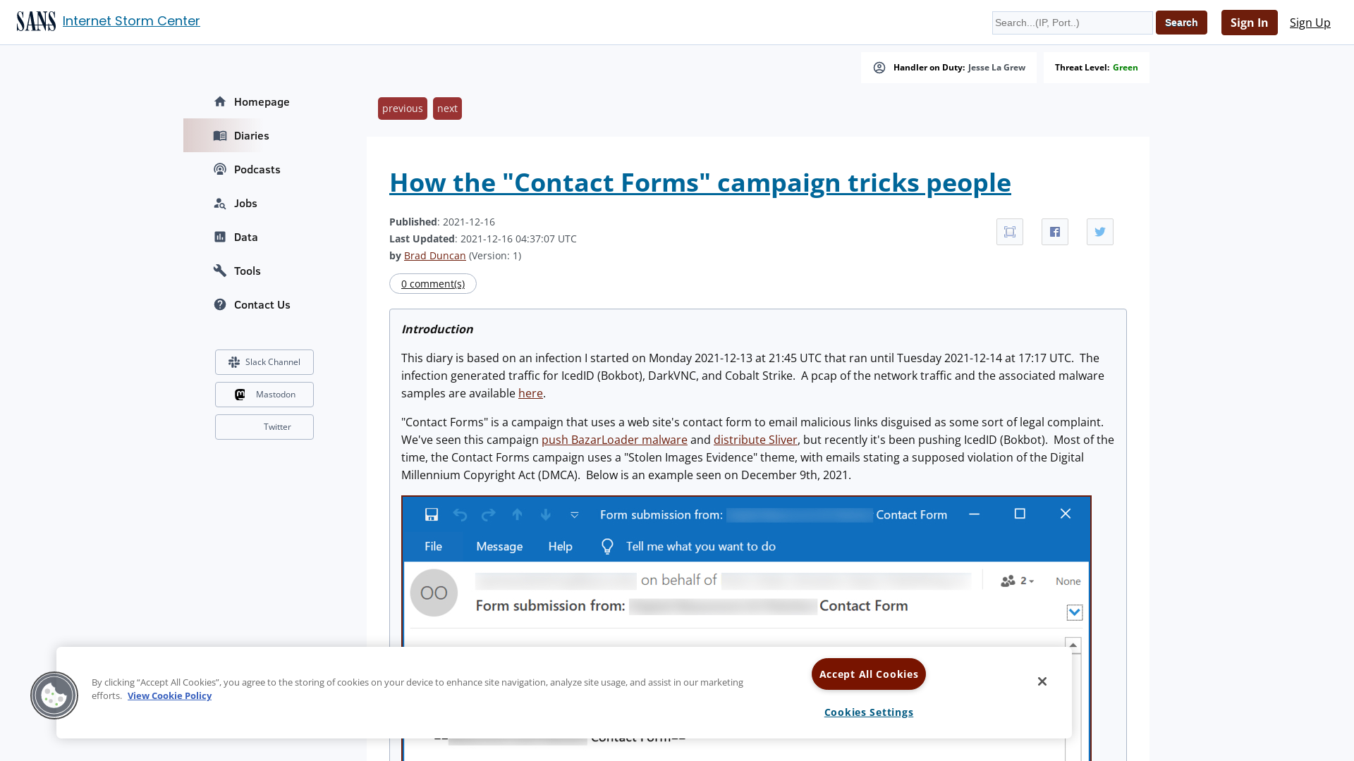 InfoSec Handlers Diary Blog - SANS Internet Storm Center