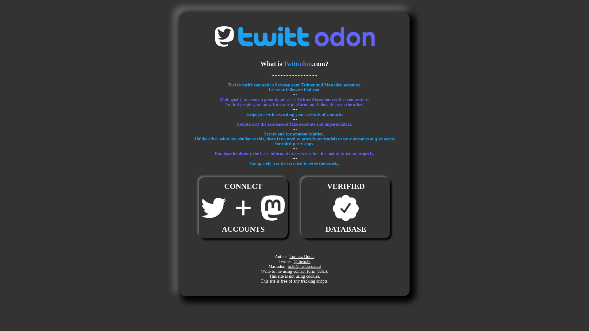 Twittodon.com - Connect your Twitter and Mastodon accounts and verify it!