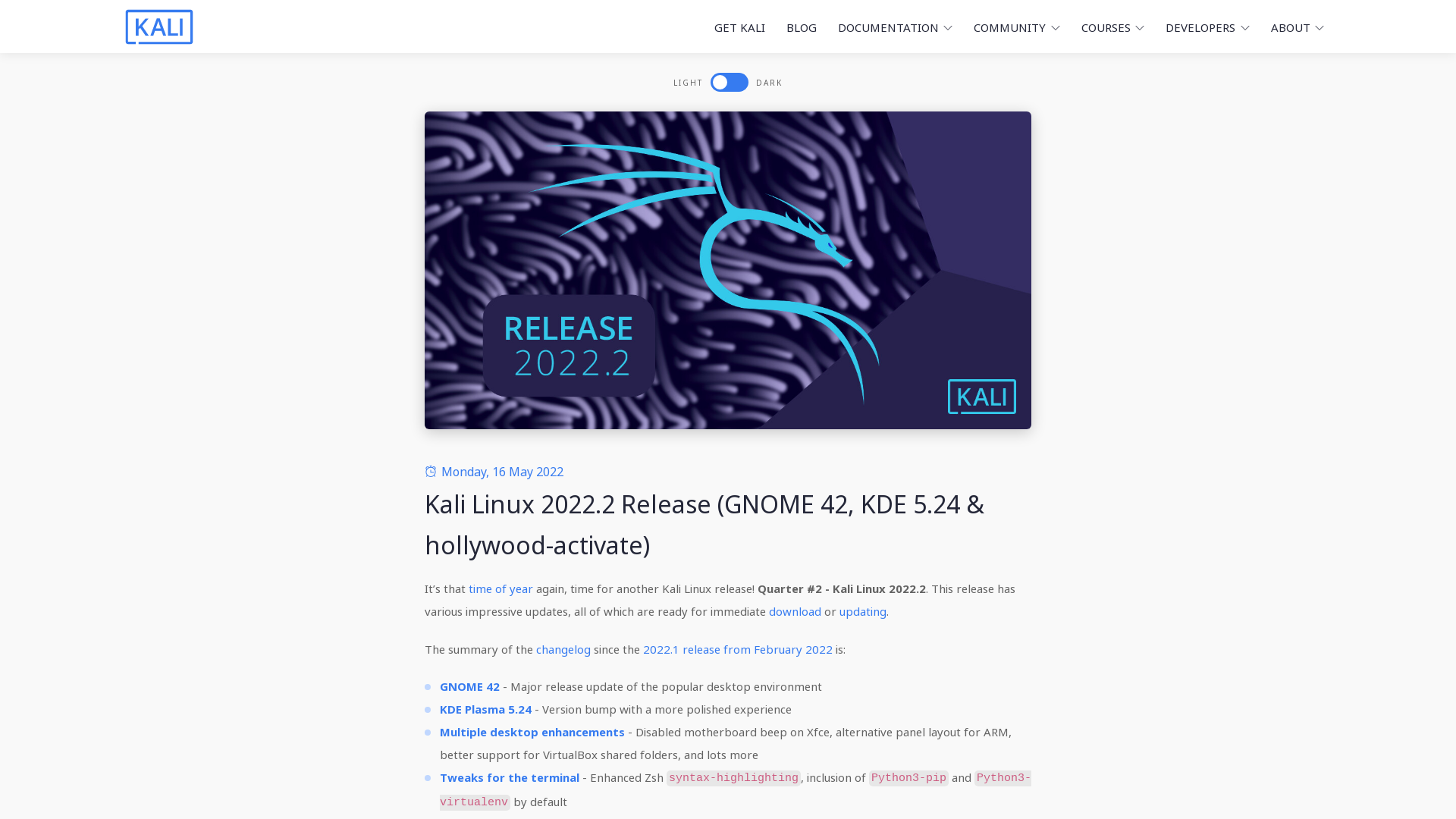 Kali Linux 2022.2 Release (GNOME 42, KDE 5.24 & hollywood-activate) | Kali Linux Blog