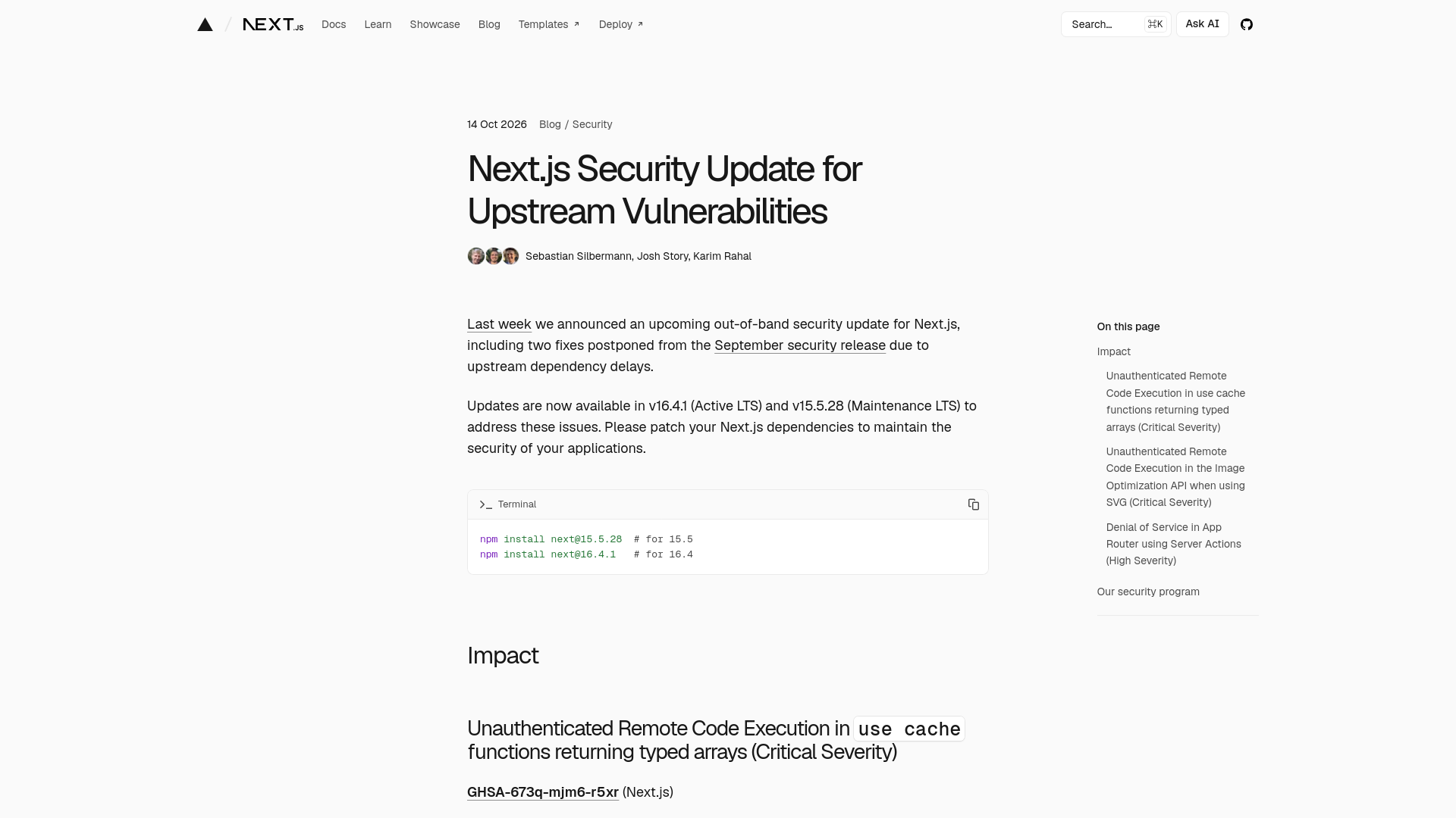 Next.js Security Update for Upstream Vulnerabilities | Next.js