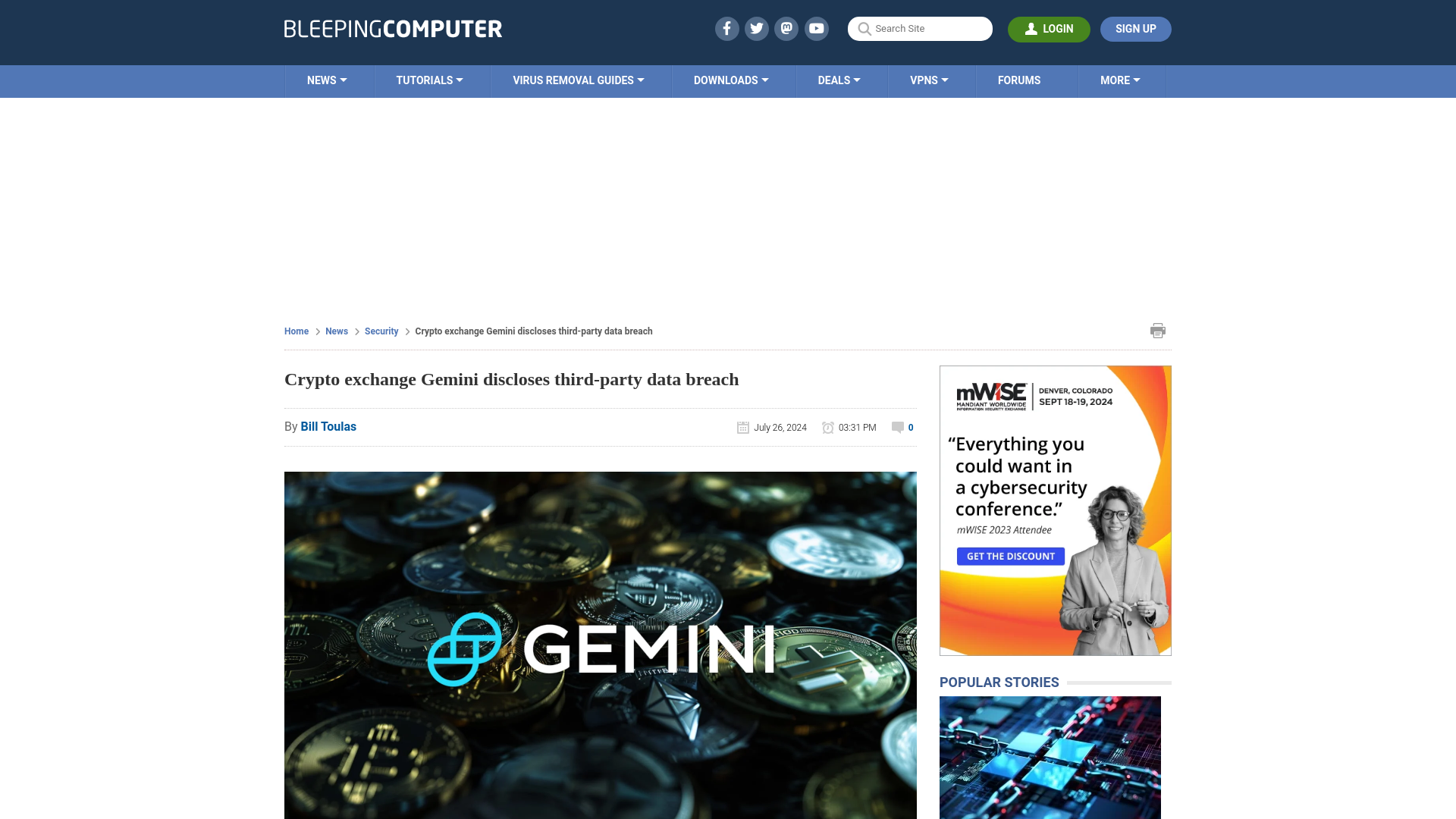 Crypto exchange Gemini discloses third-party data breach