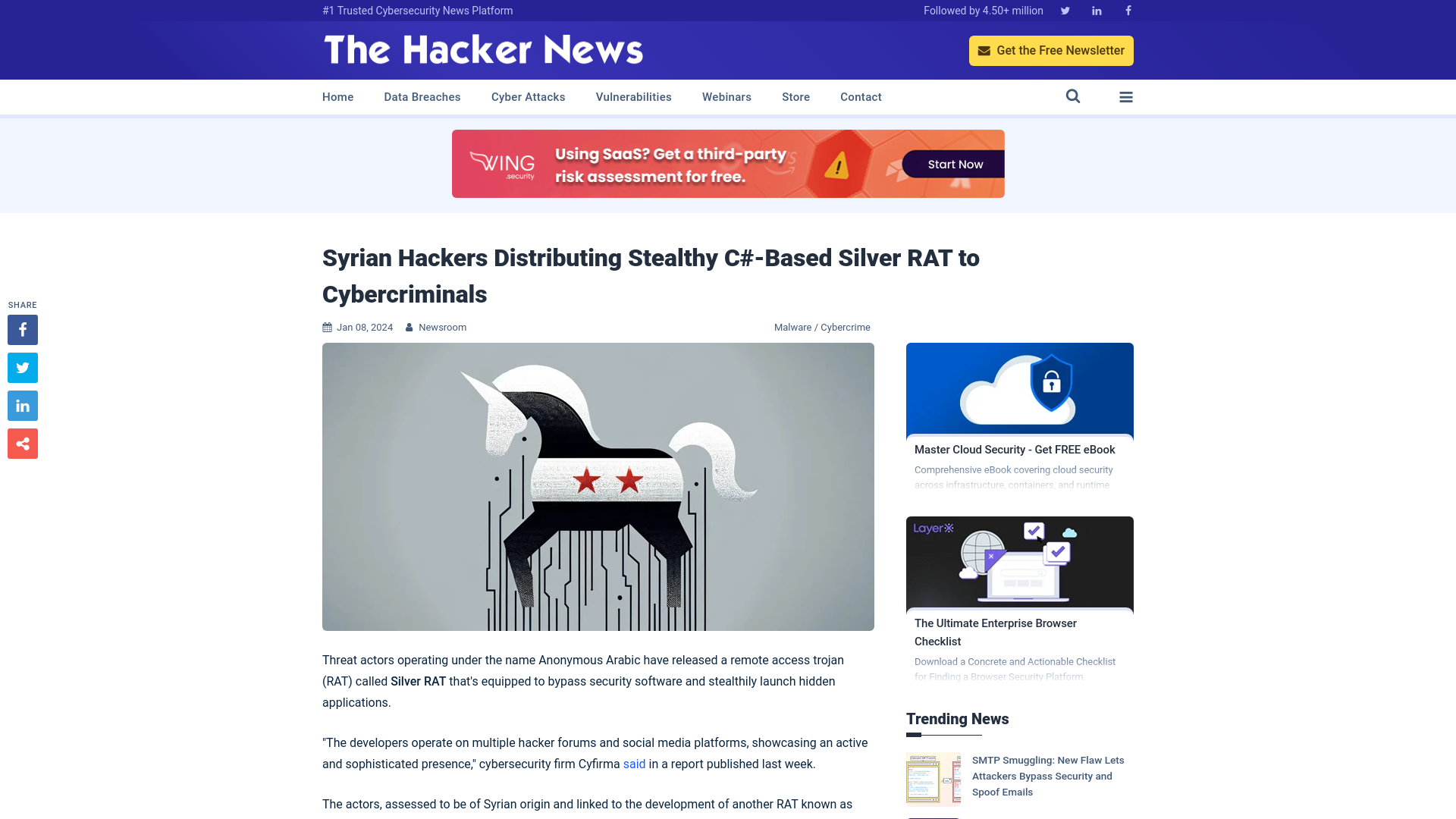 Syrian Hackers Distributing Stealthy C#-Based Silver RAT to Cybercriminals