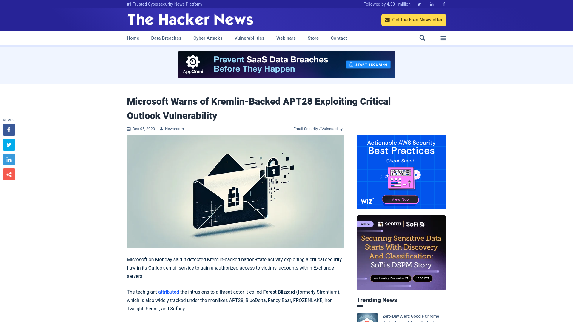 Microsoft Warns of Kremlin-Backed APT28 Exploiting Critical Outlook Vulnerability