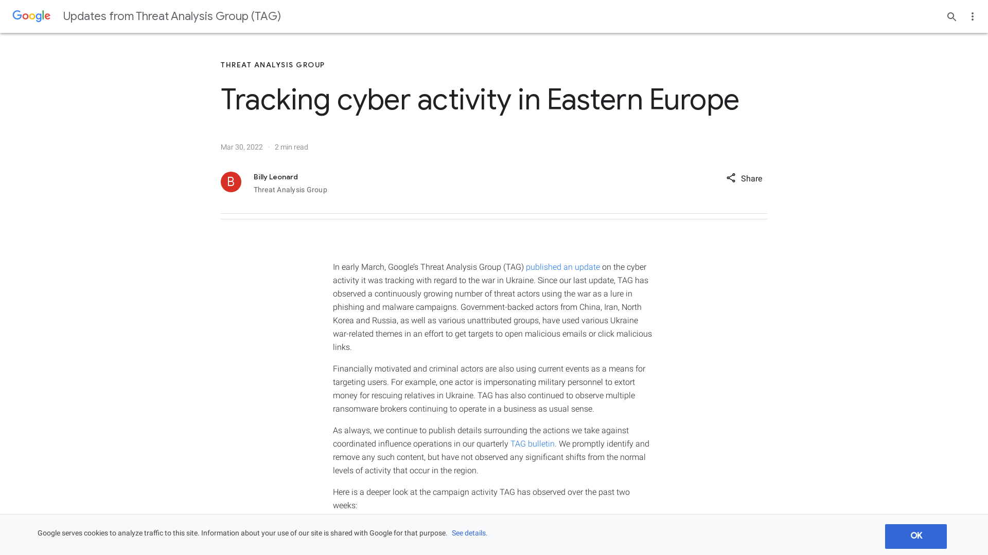 Tracking cyber activity in Eastern Europe
