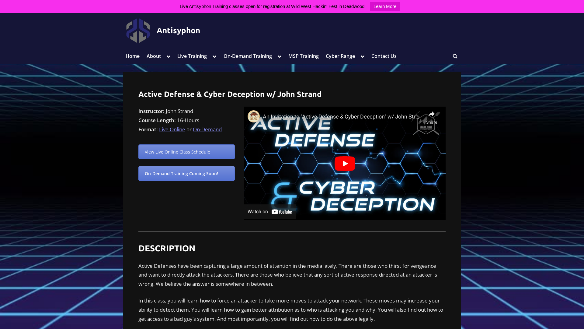 Active Defense & Cyber Deception w/ John Strand - Antisyphon