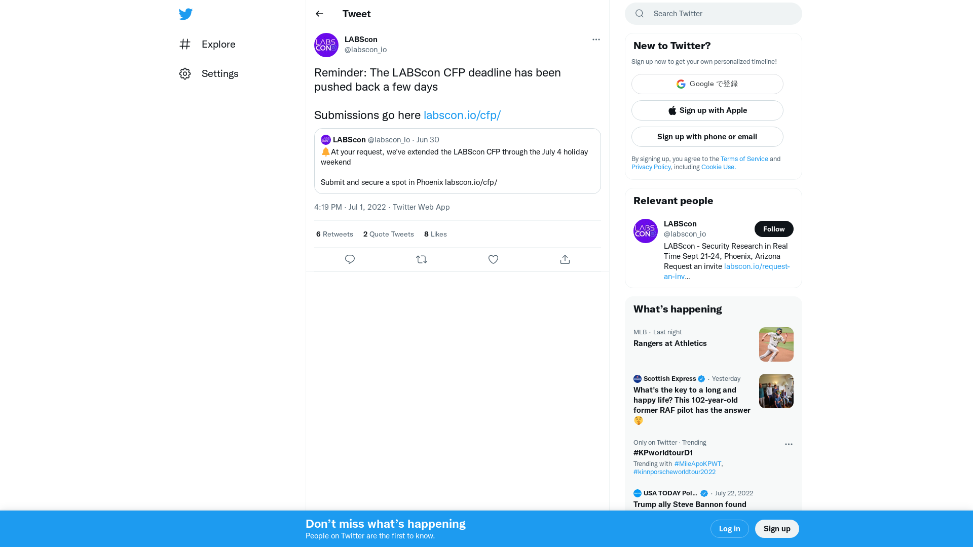 LABScon on Twitter: "Reminder: The LABScon CFP deadline has been pushed back a few days Submissions go here https://t.co/rVMQbSgC9d" / Twitter