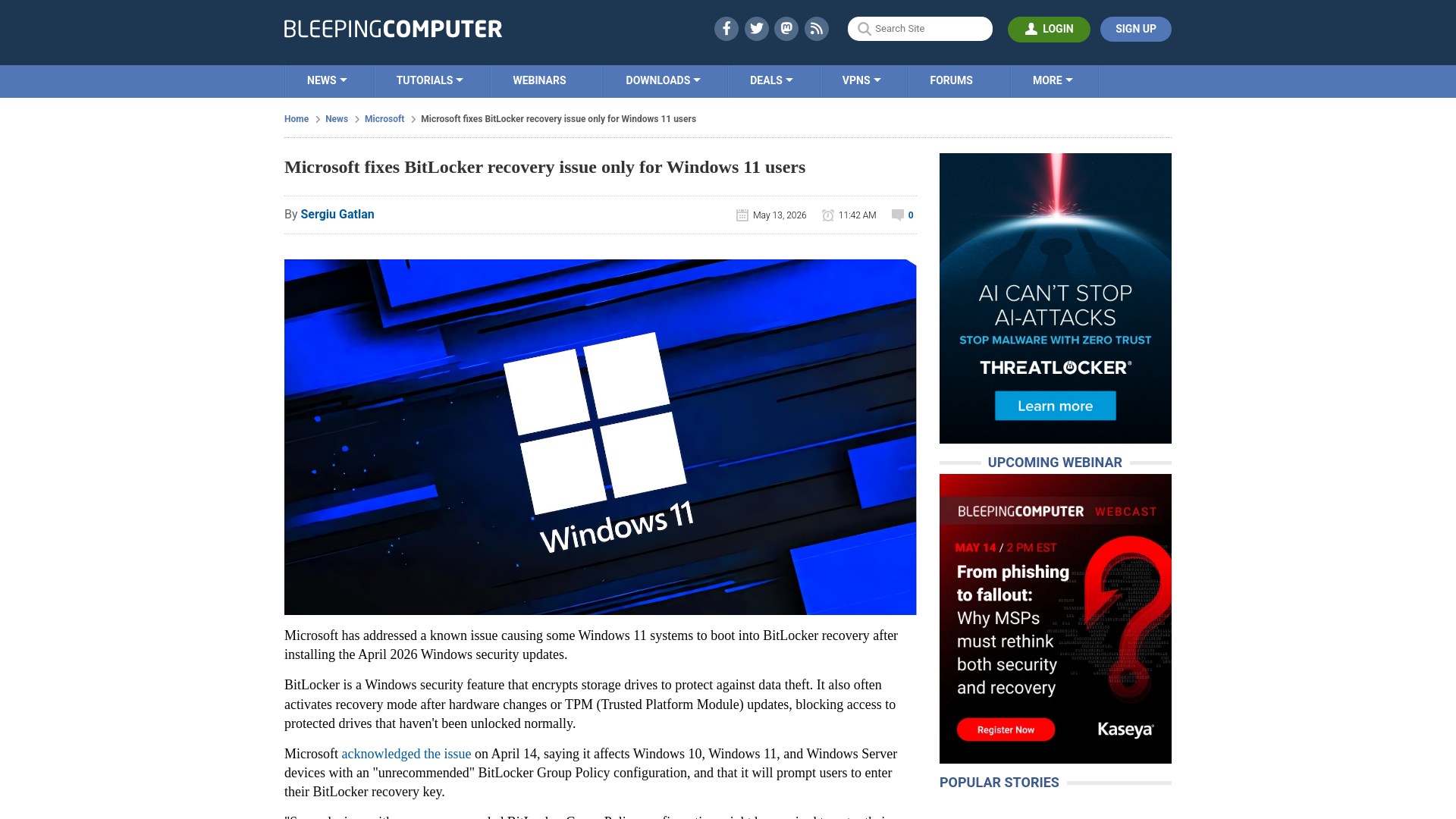 Microsoft fixes BitLocker recovery issue only for Windows 11 users