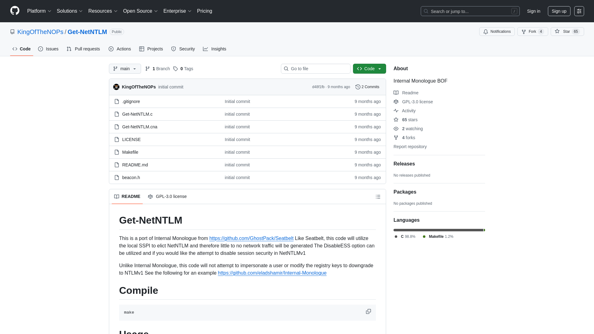 GitHub - KingOfTheNOPs/Get-NetNTLM: Internal Monologue BOF