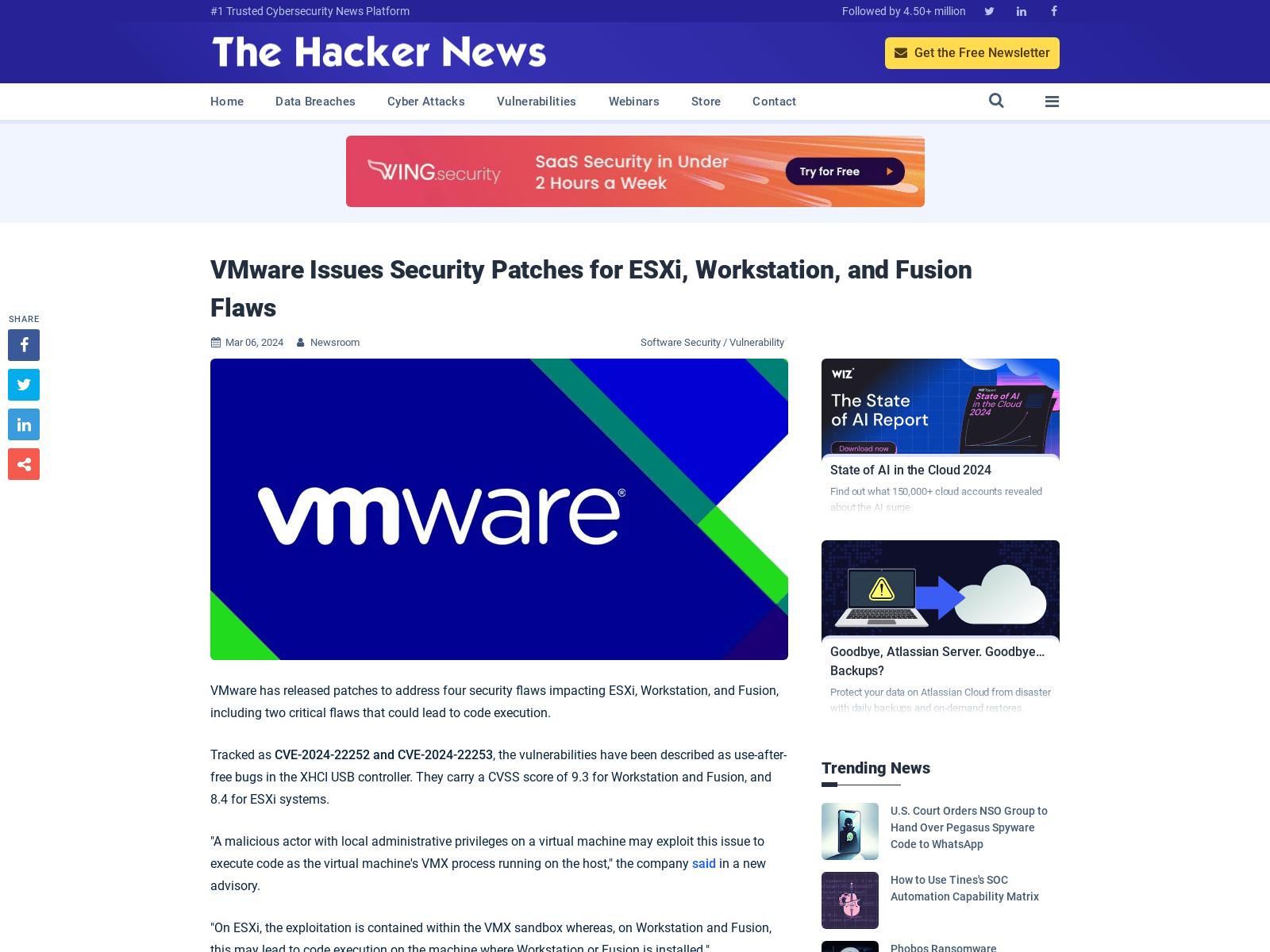 VMware Issues Security Patches for ESXi, Workstation, and Fusion Flaws