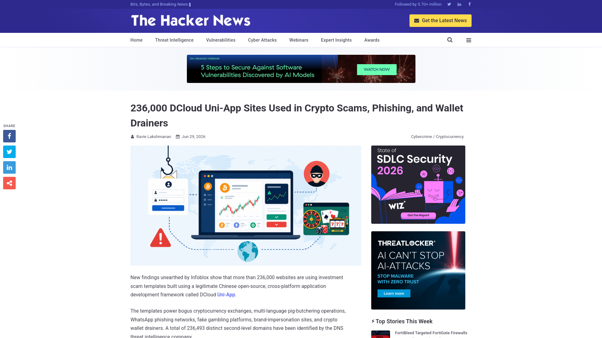 236,000 DCloud Uni-App Sites Used in Crypto Scams, Phishing, and Wallet Drainers