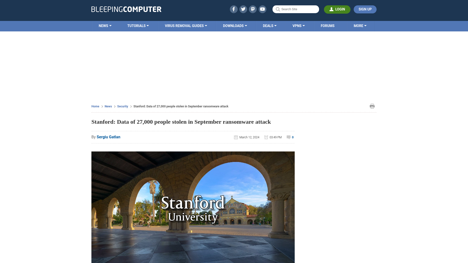 Stanford: Data of 27,000 people stolen in September ransomware attack