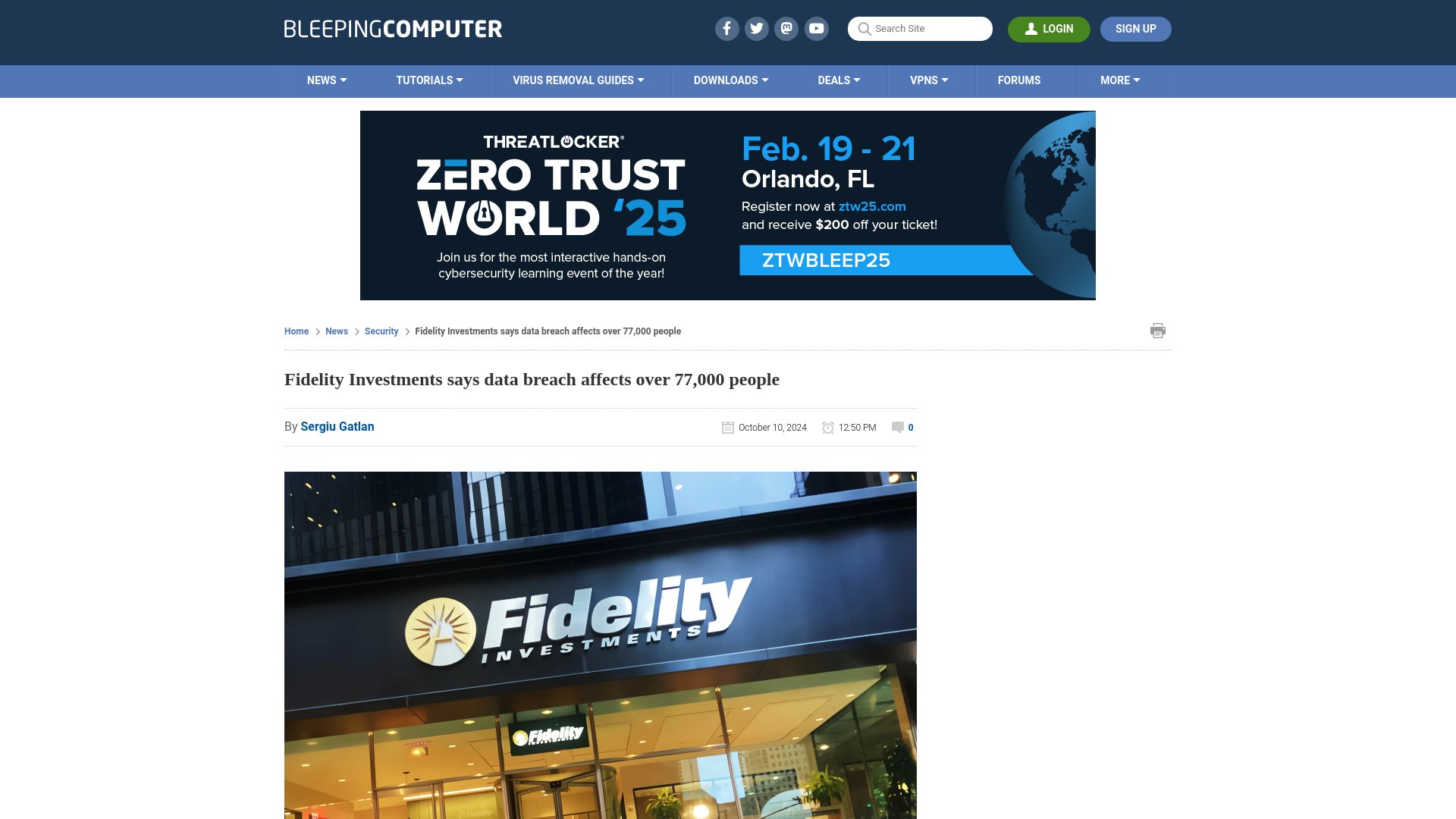 Fidelity Investments says data breach affects over 77,000 people