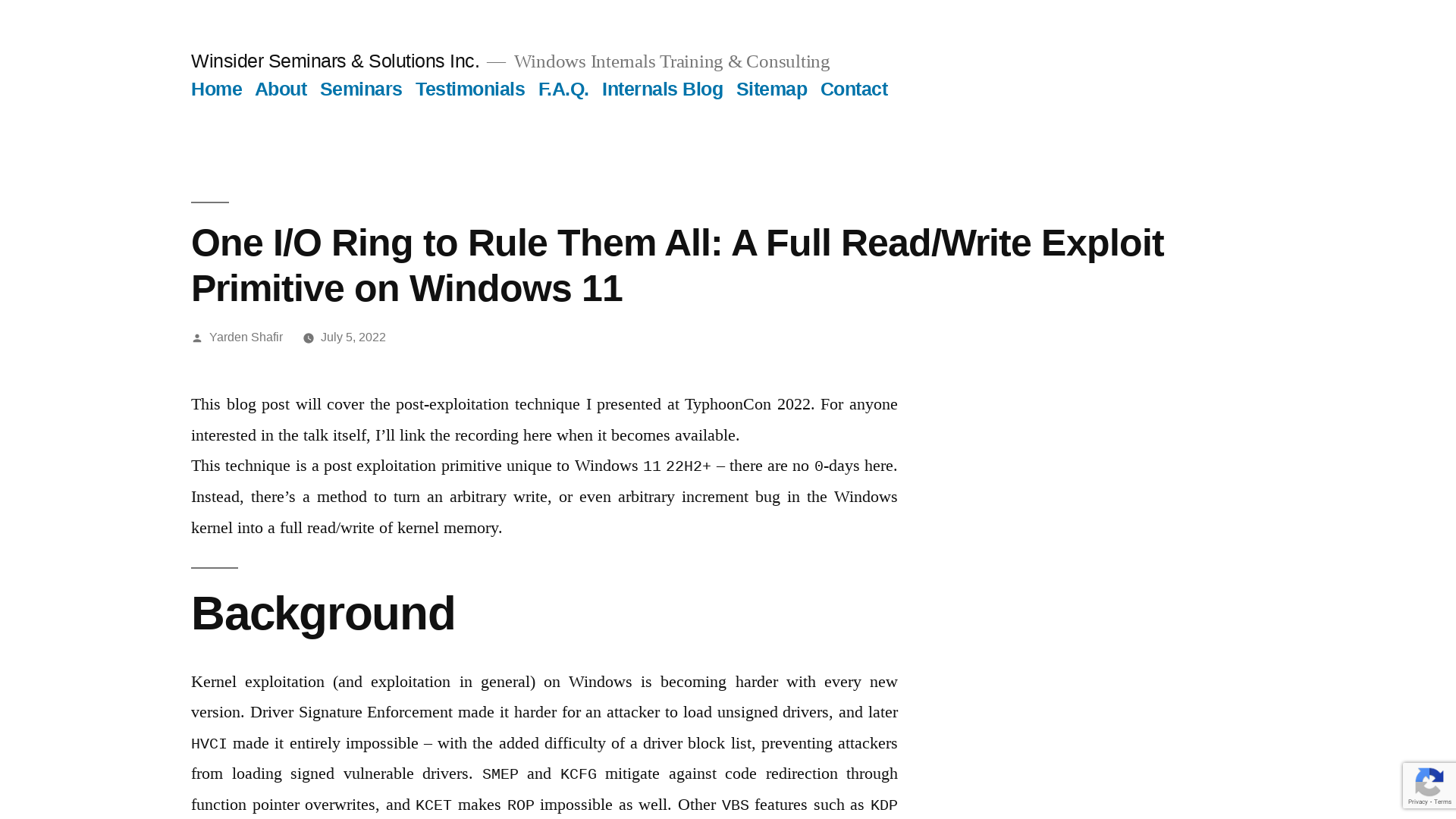 One I/O Ring to Rule Them All: A Full Read/Write Exploit Primitive on Windows 11 – Winsider Seminars & Solutions Inc.