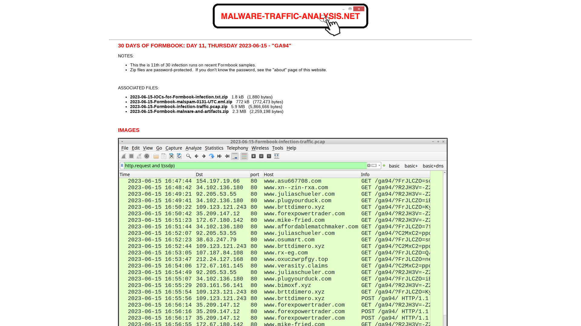 Malware-Traffic-Analysis.net - 30 days of Formbook: Day 11, Thursday 2023-06-15 - "ga94"