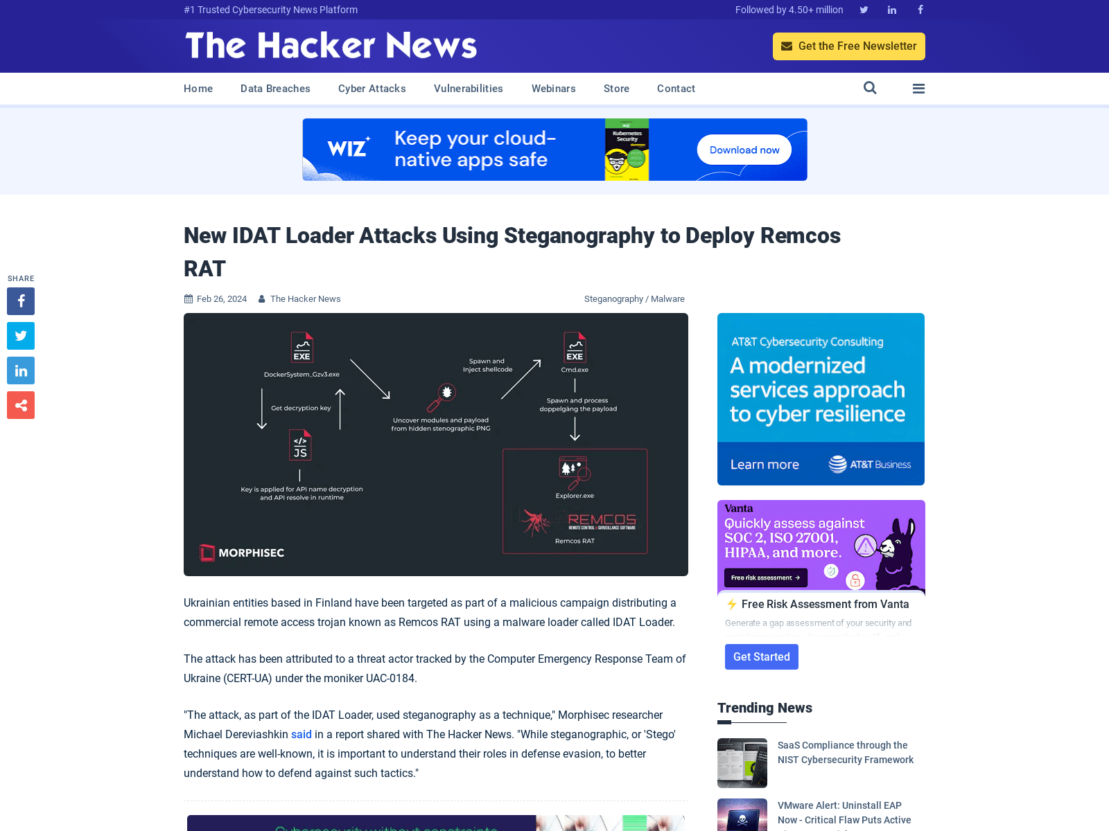 New IDAT Loader Attacks Using Steganography to Deploy Remcos RAT