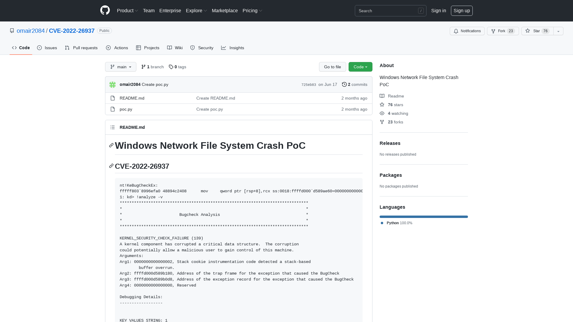 GitHub - omair2084/CVE-2022-26937: Windows Network File System Crash PoC