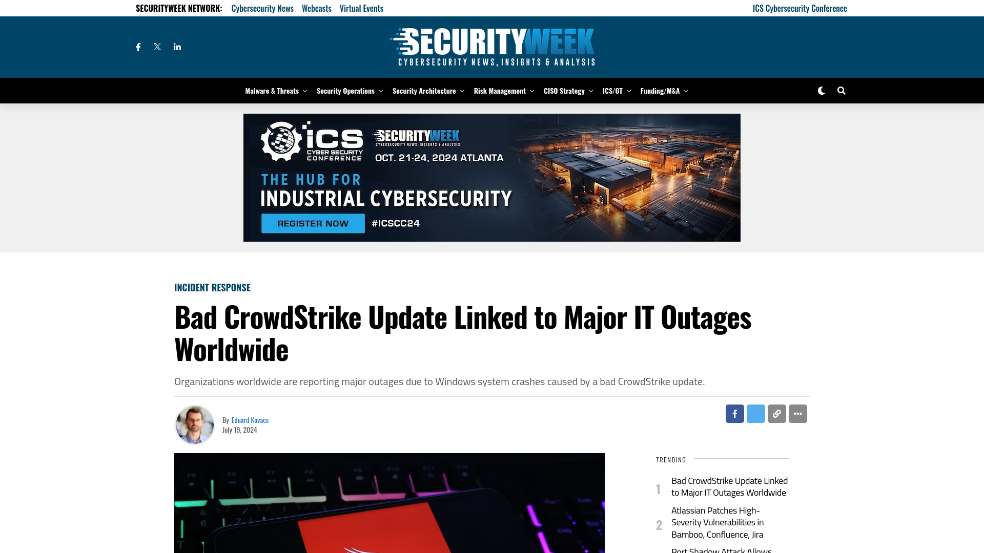 Bad CrowdStrike Update Linked to Major IT Outages Worldwide - SecurityWeek