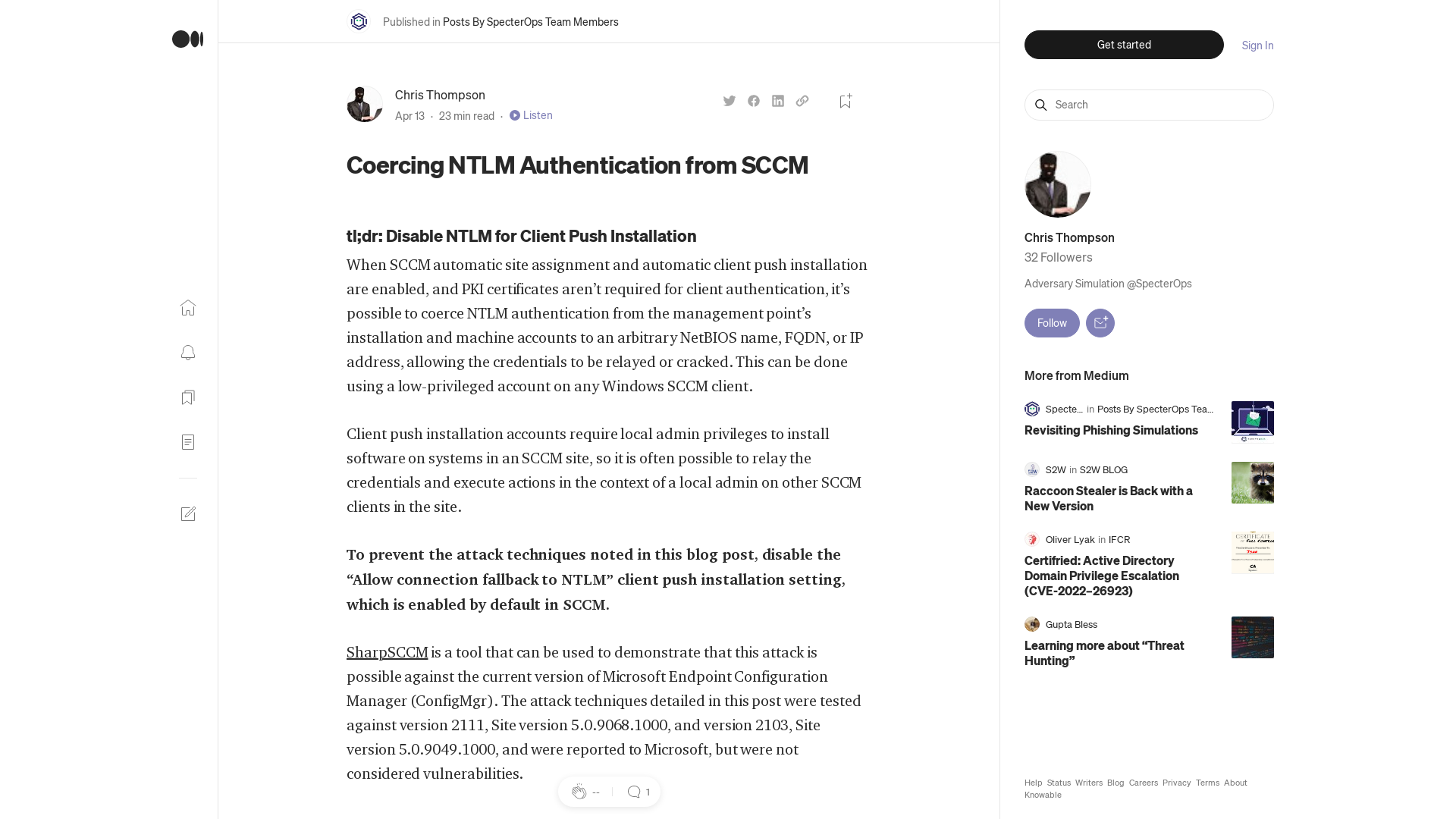 Coercing NTLM Authentication from SCCM | by Chris Thompson | Posts By SpecterOps Team Members