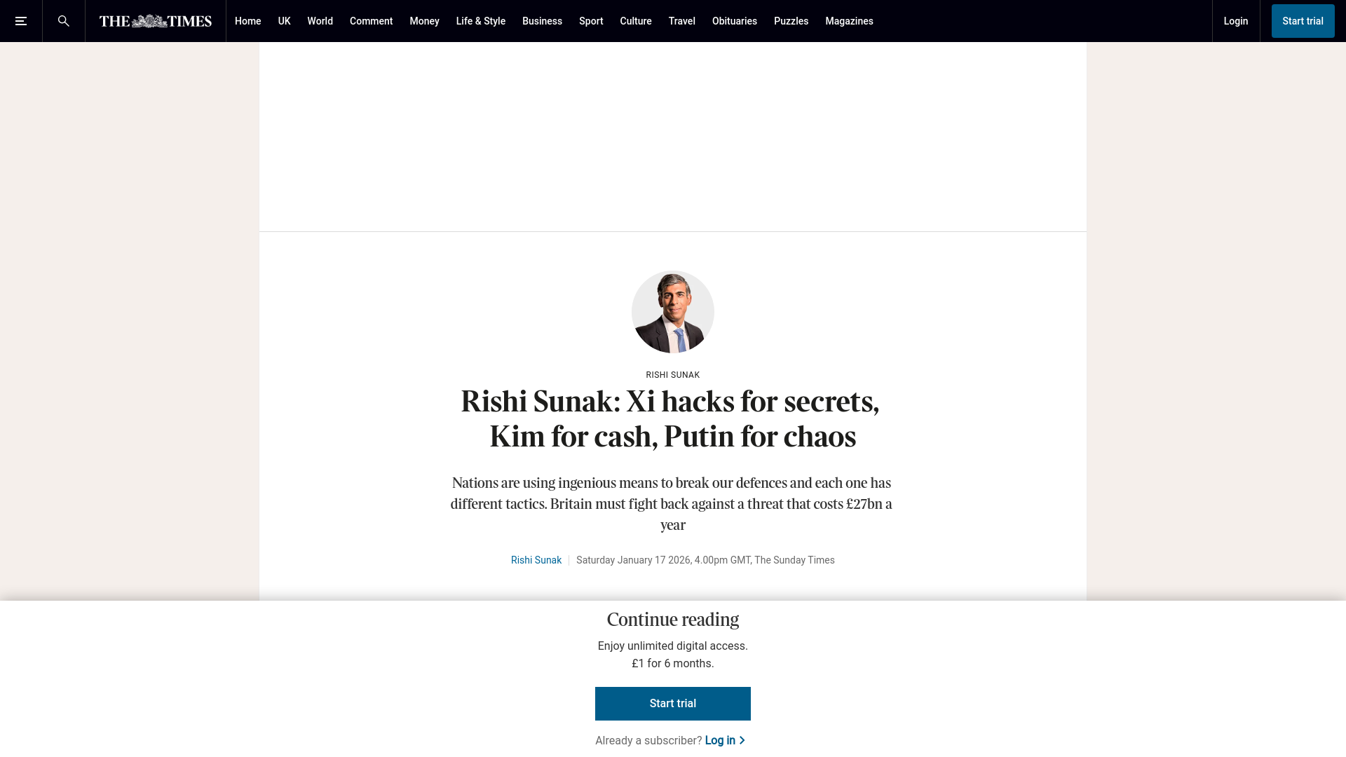 Rishi Sunak: Xi hacks for secrets, Kim for cash, Putin for chaos