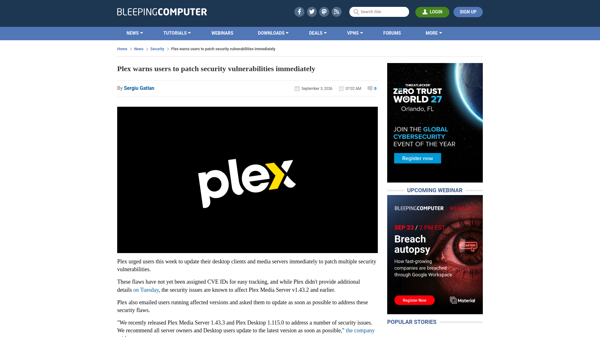 Plex warns users to patch security vulnerabilities immediately