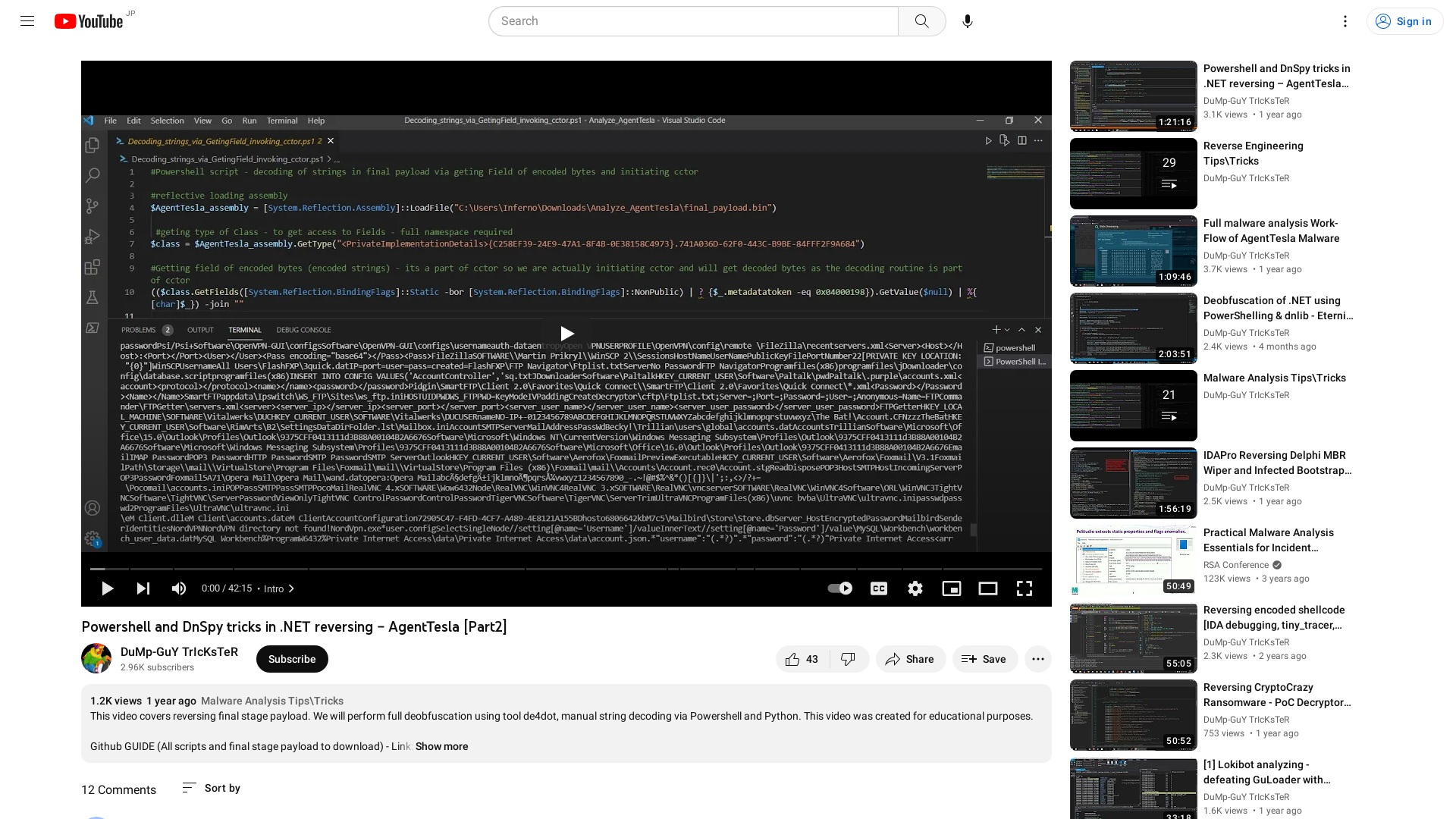 Powershell and DnSpy tricks in .NET reversing – AgentTesla [Part2] - YouTube