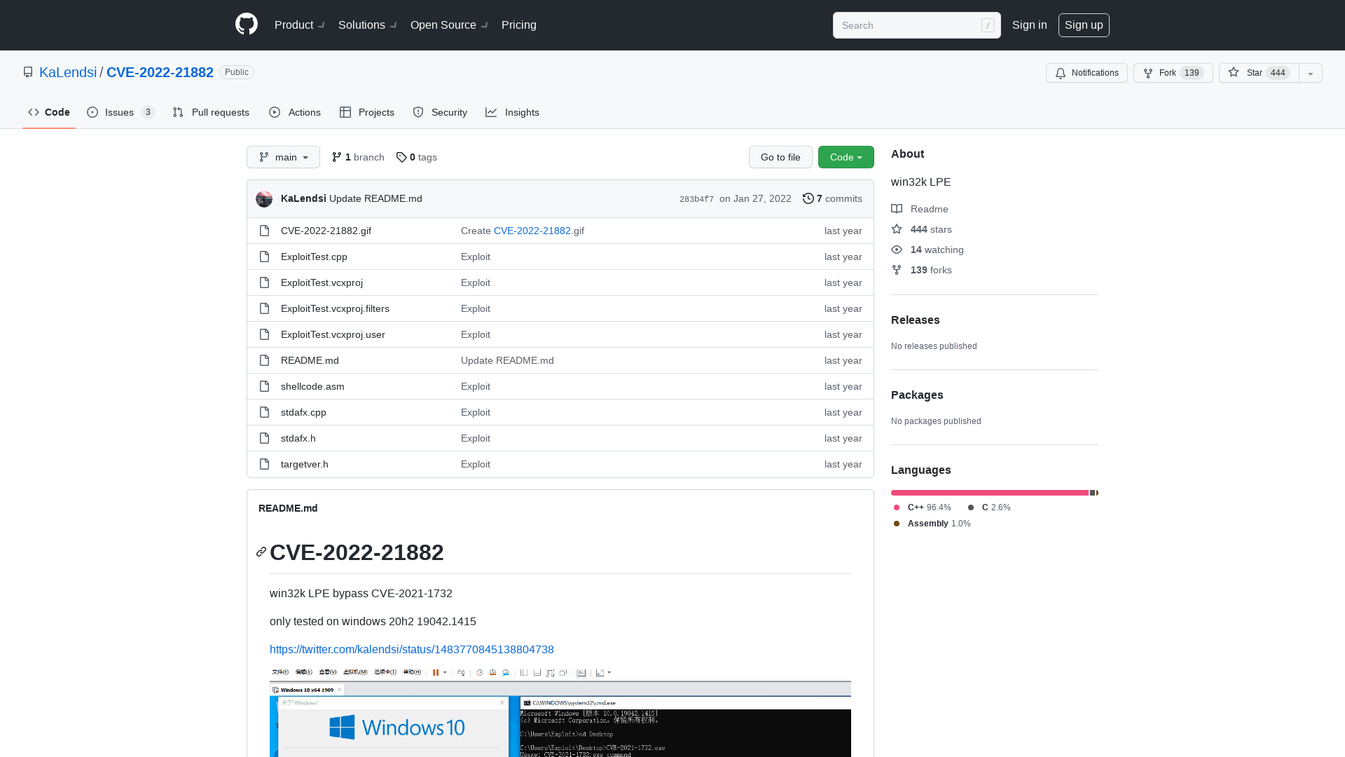 GitHub - KaLendsi/CVE-2022-21882: win32k LPE