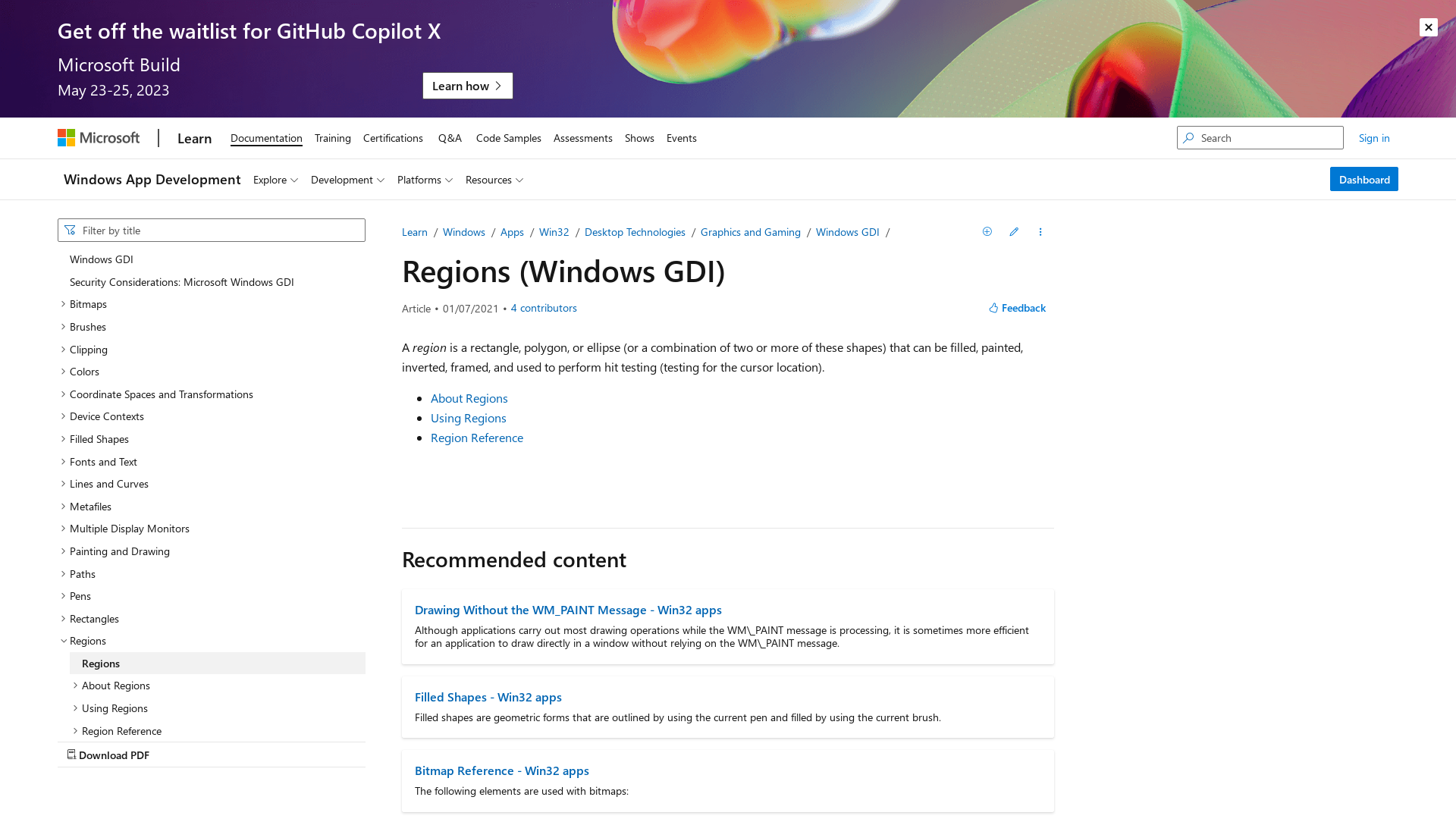 Regions (Windows GDI) - Win32 apps | Microsoft Learn