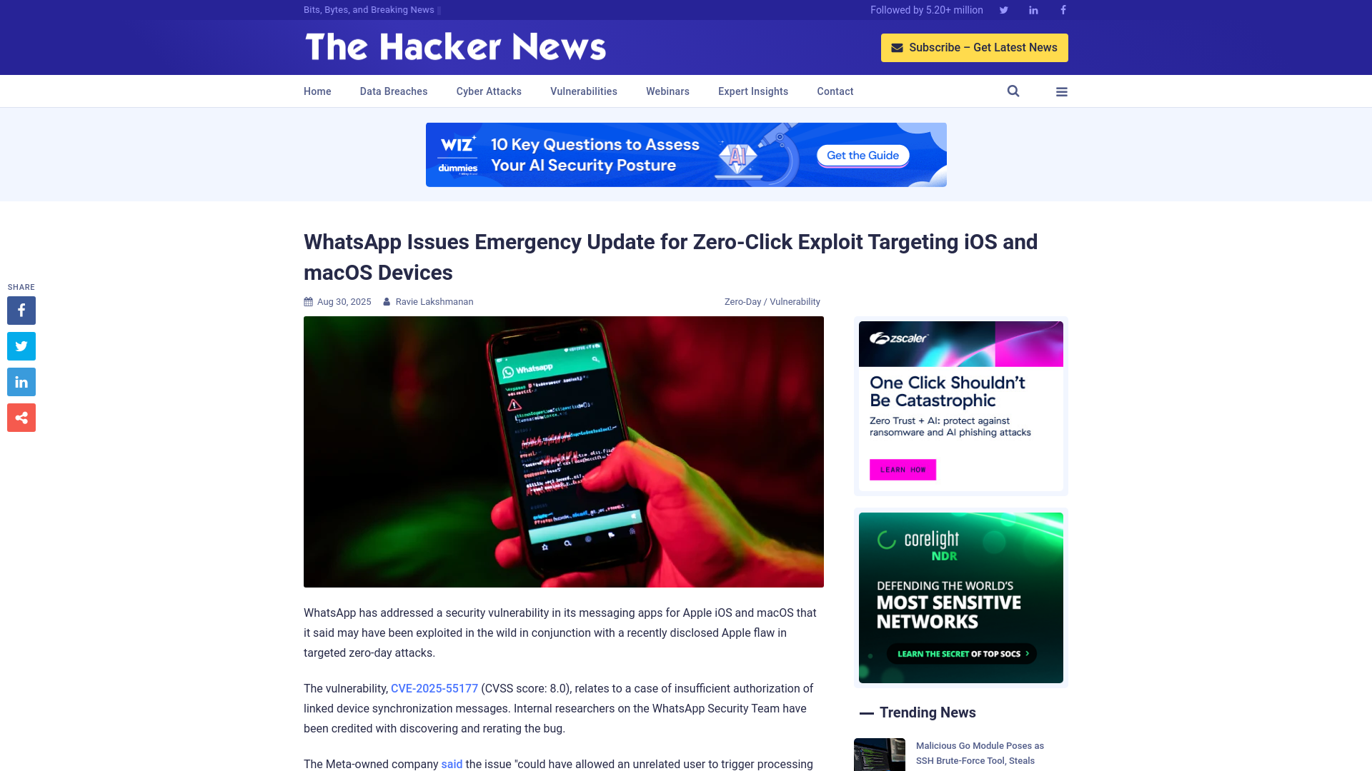 WhatsApp Issues Emergency Update for Zero-Click Exploit Targeting iOS and macOS Devices