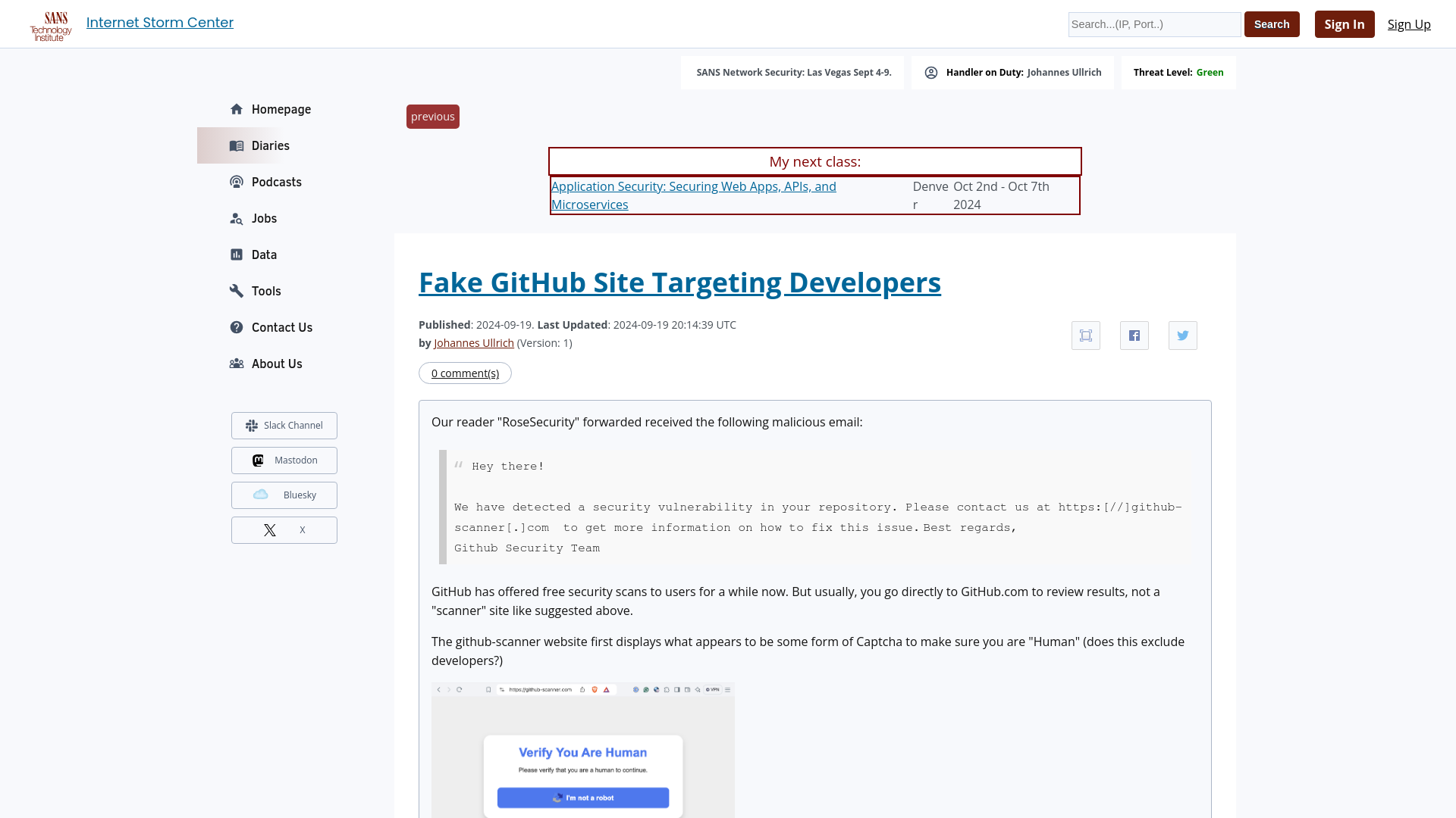 Fake GitHub Site Targeting Developers - SANS Internet Storm Center