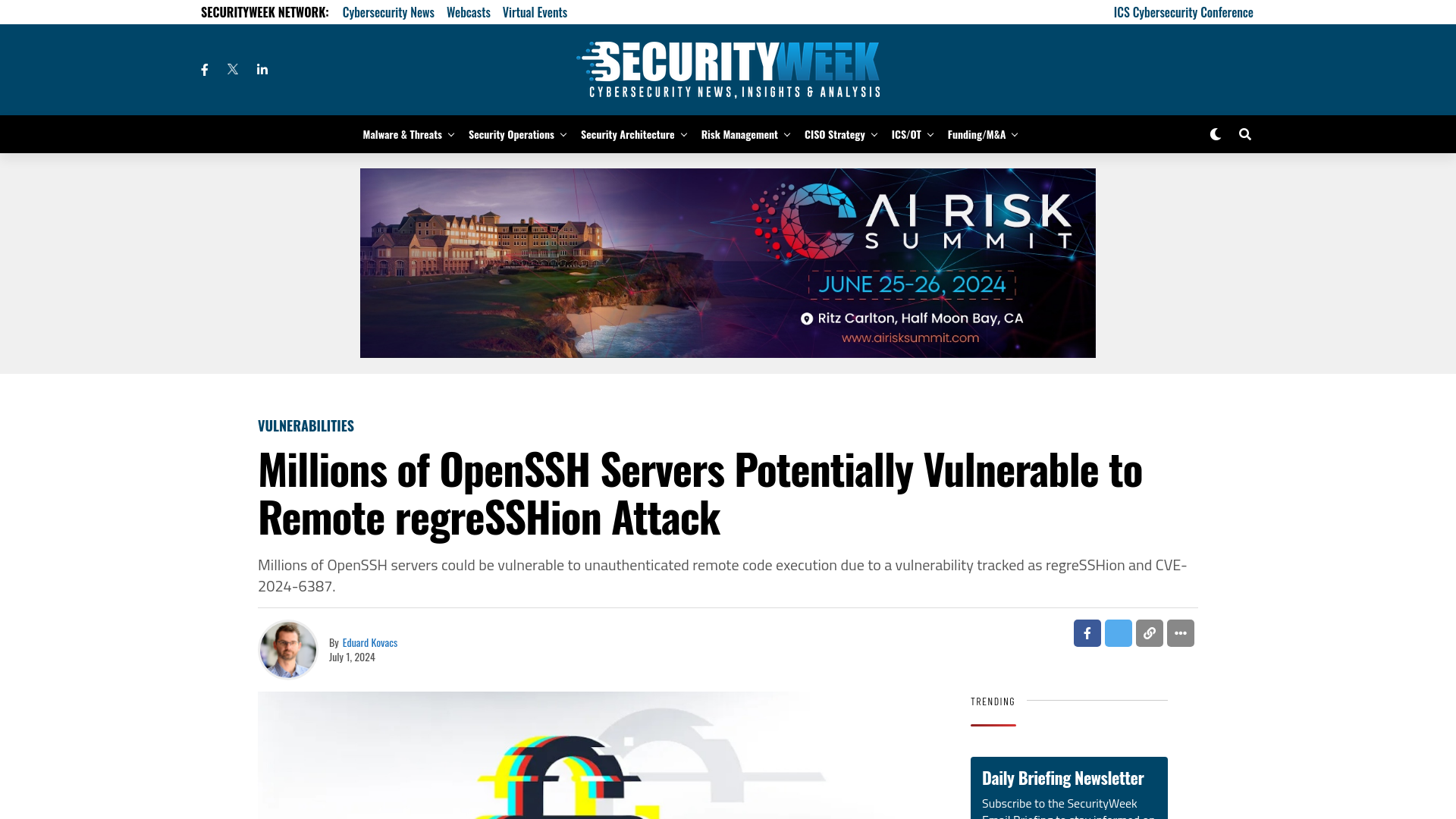 Millions of OpenSSH Servers Potentially Vulnerable to Remote regreSSHion Attack - SecurityWeek