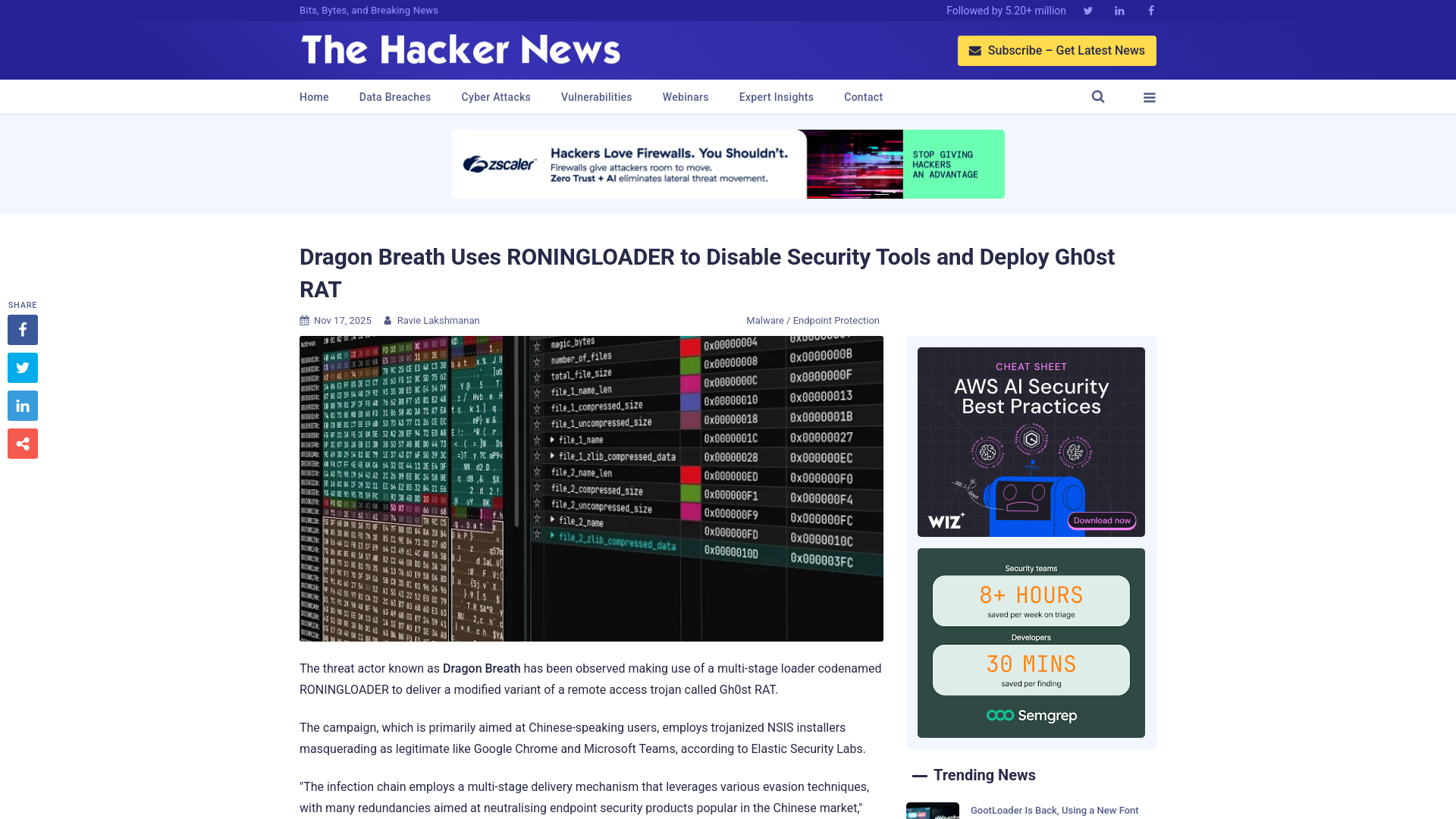Dragon Breath Uses RONINGLOADER to Disable Security Tools and Deploy Gh0st RAT
