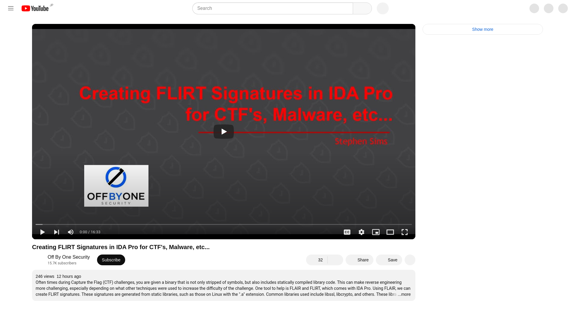 Creating FLIRT Signatures in IDA Pro for CTF's, Malware, etc... - YouTube