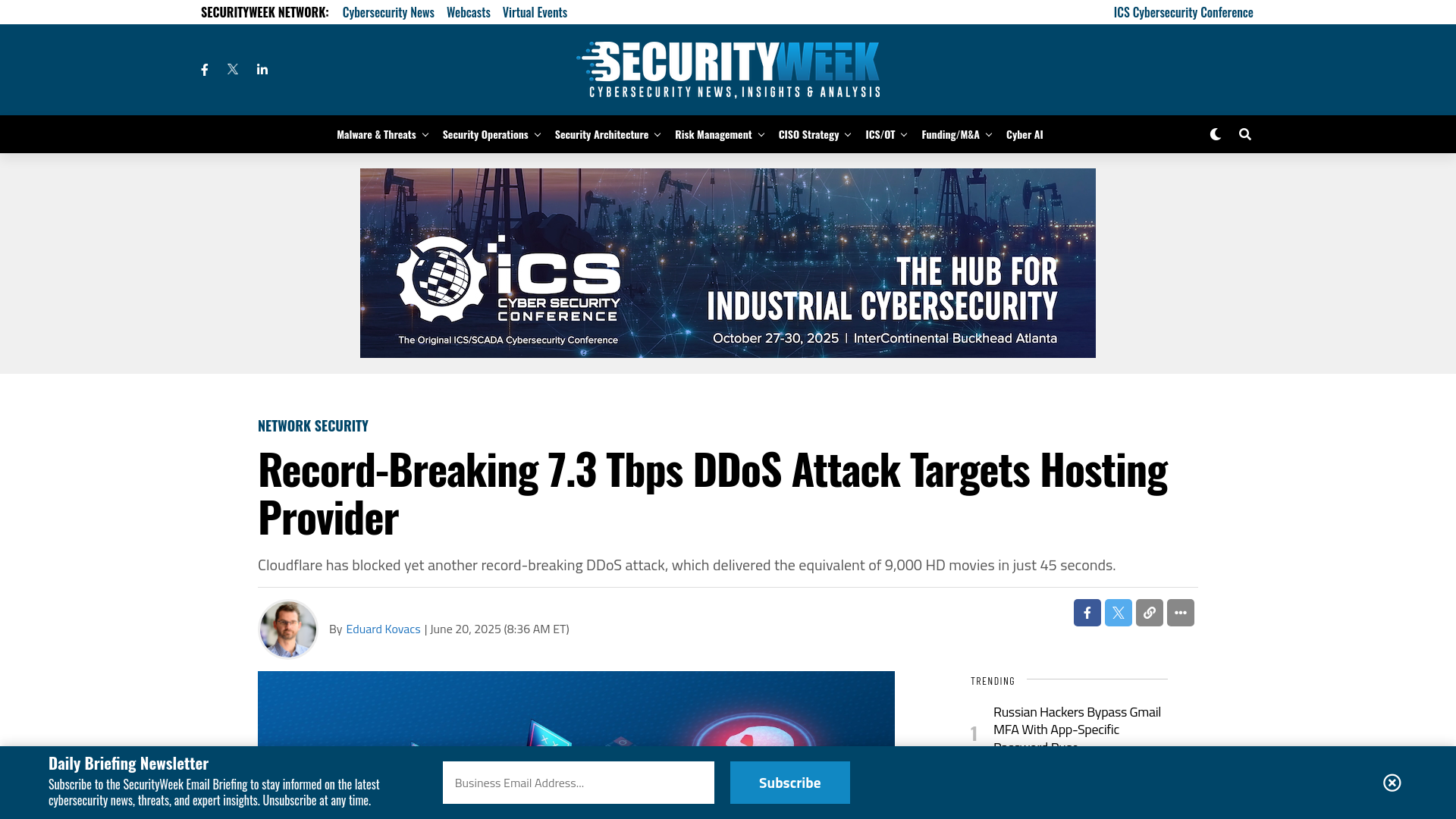 Record-Breaking 7.3 Tbps DDoS Attack Targets Hosting Provider - SecurityWeek