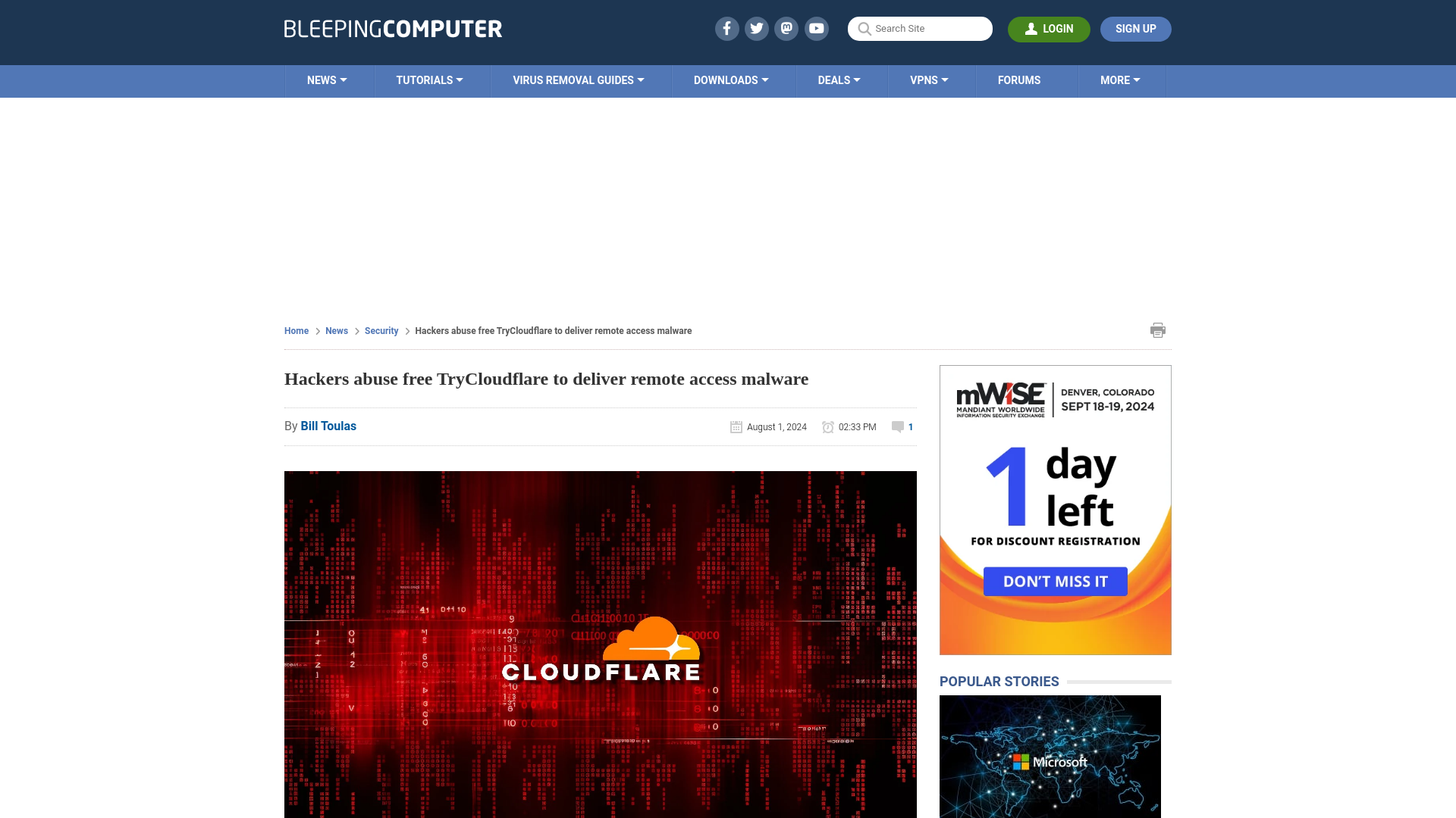 Hackers abuse free TryCloudflare to deliver remote access malware