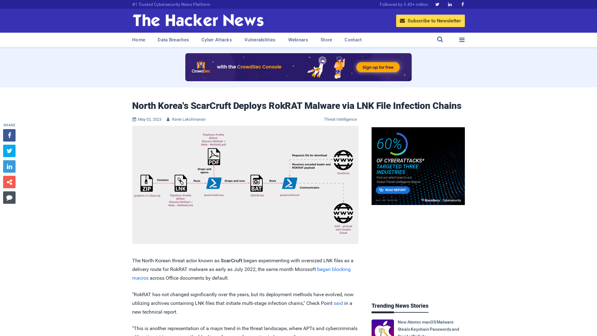 North Korea's ScarCruft Deploys RokRAT Malware via LNK File Infection Chains