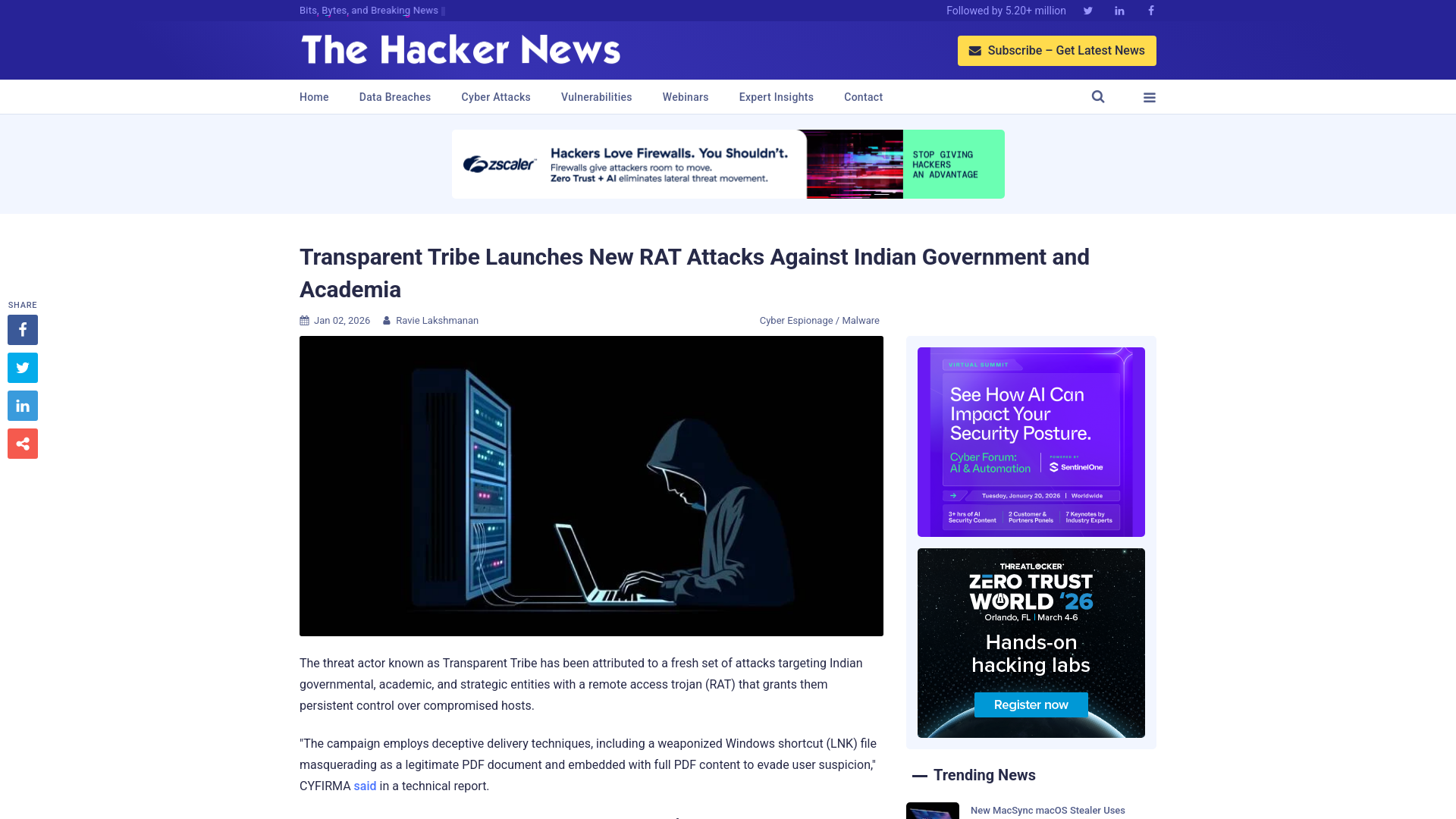 Transparent Tribe Launches New RAT Attacks Against Indian Government and Academia