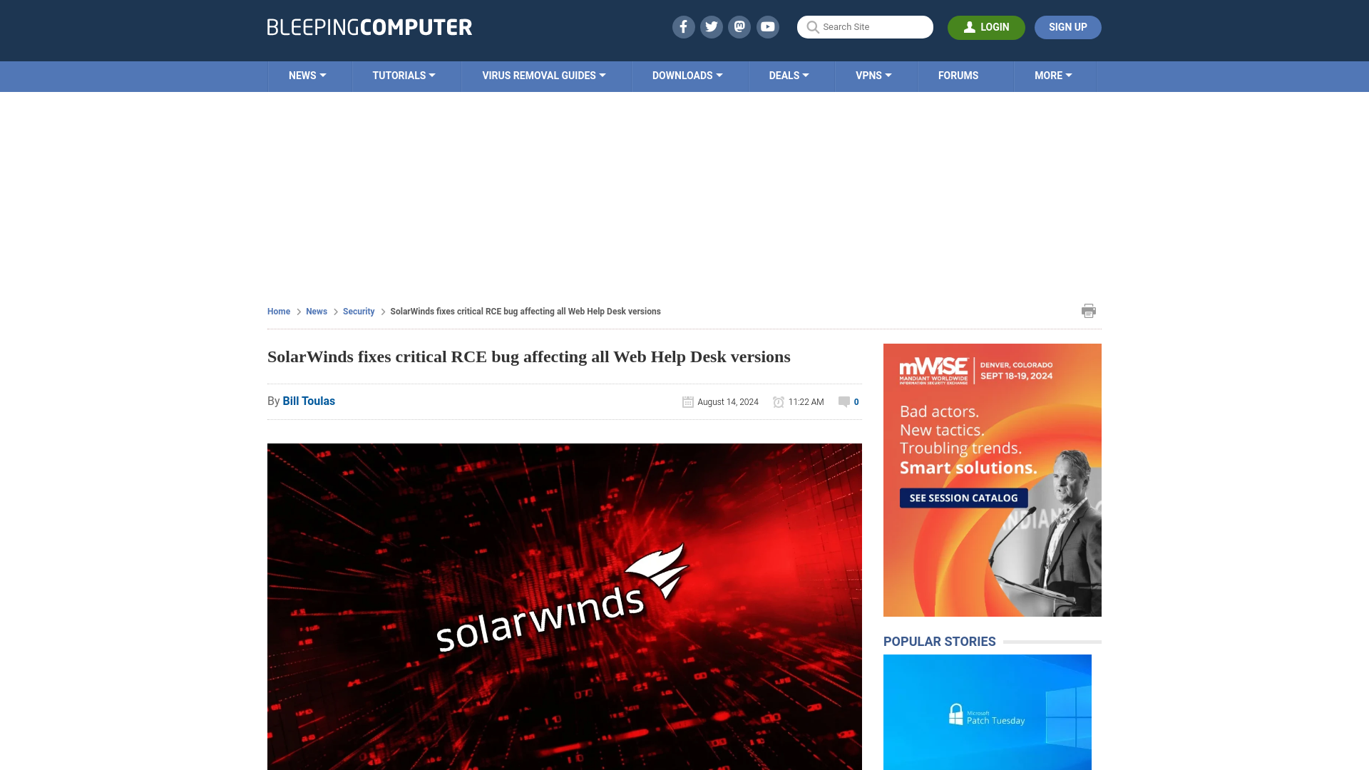 SolarWinds fixes critical RCE bug affecting all Web Help Desk versions