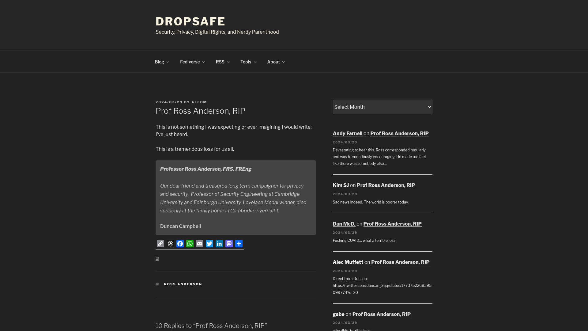 Prof Ross Anderson, RIP – Dropsafe