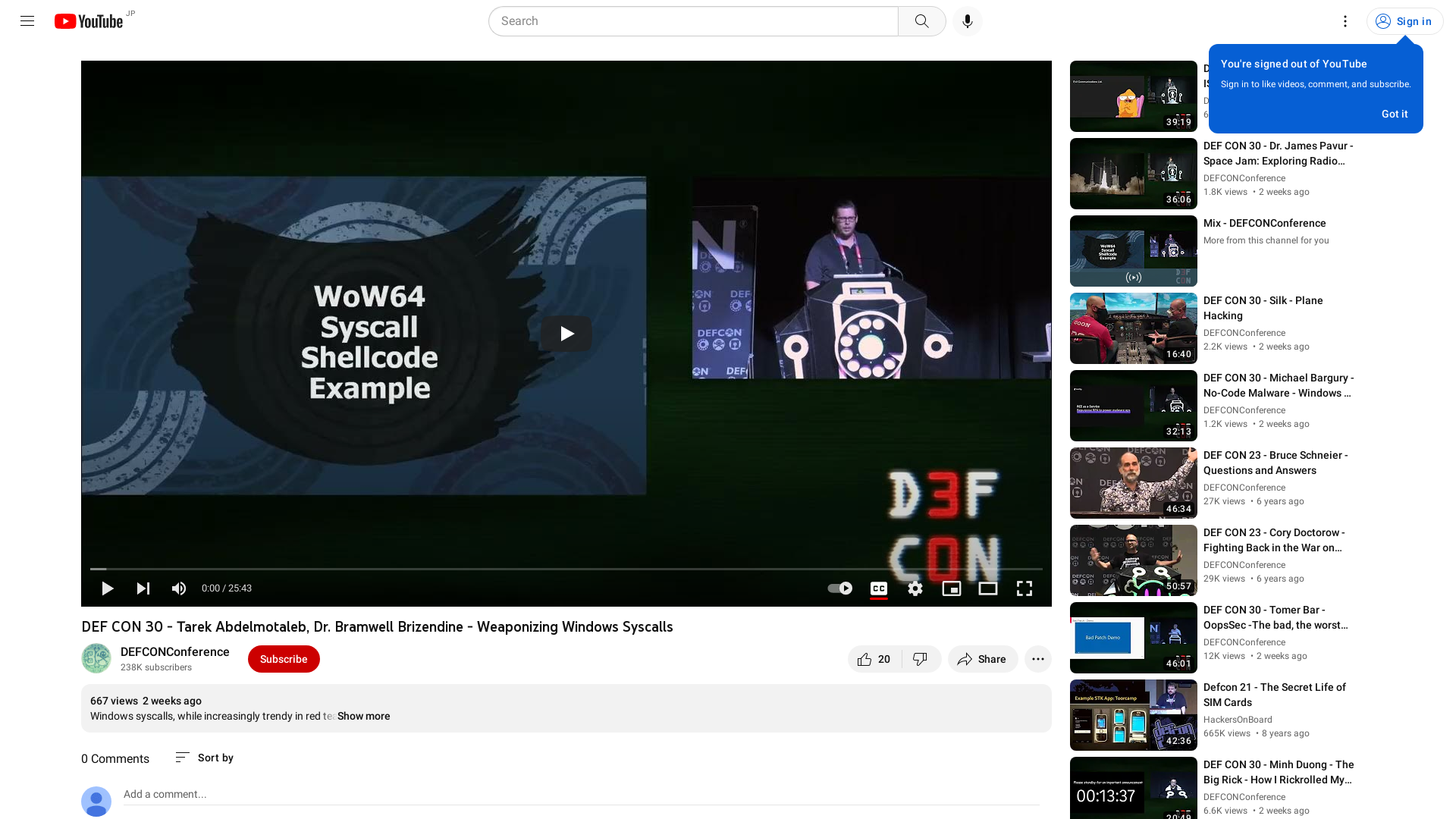 DEF CON 30 - Tarek Abdelmotaleb, Dr. Bramwell Brizendine - Weaponizing Windows Syscalls - YouTube