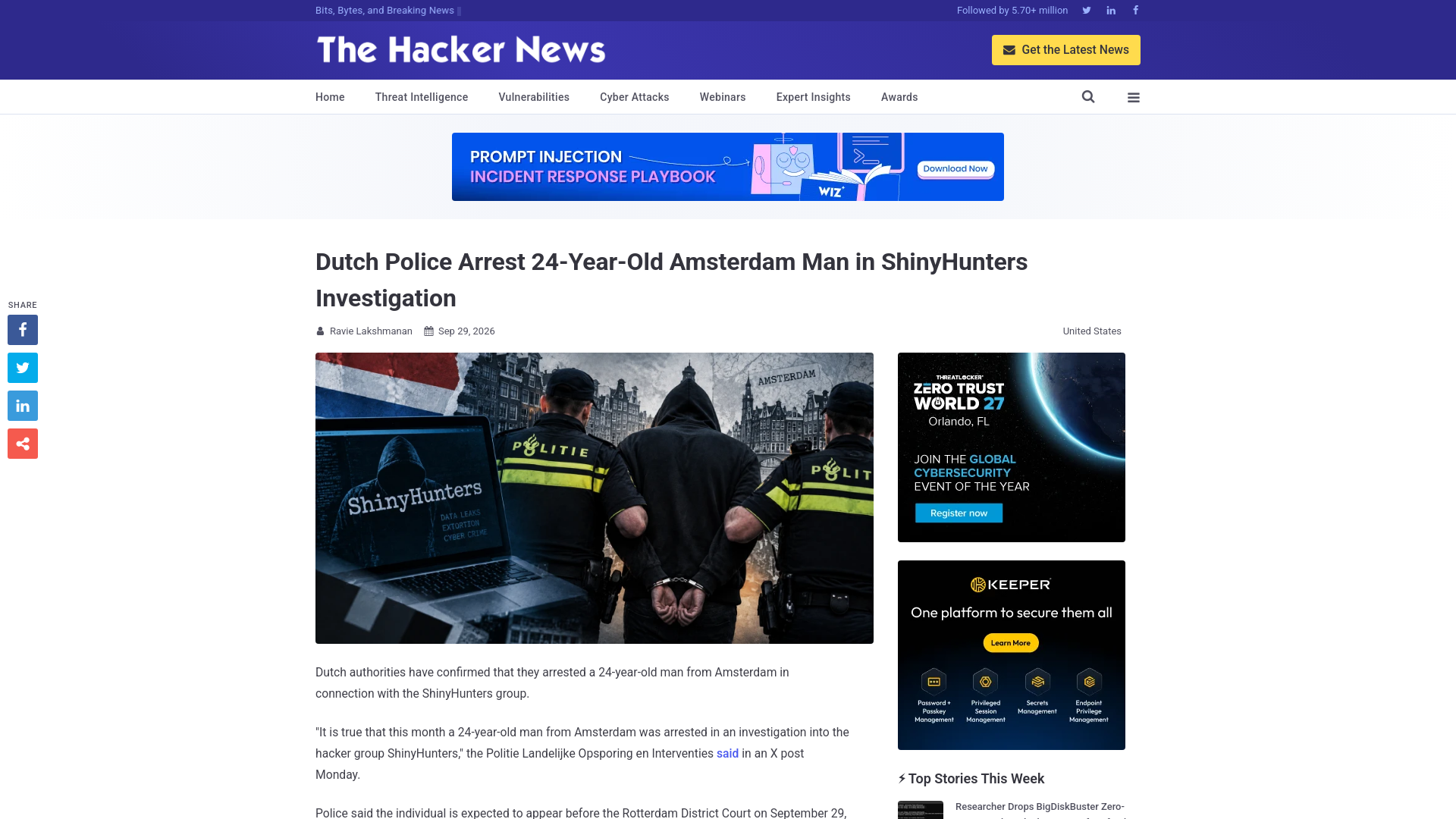 Dutch Police Arrest 24-Year-Old Amsterdam Man in ShinyHunters Investigation